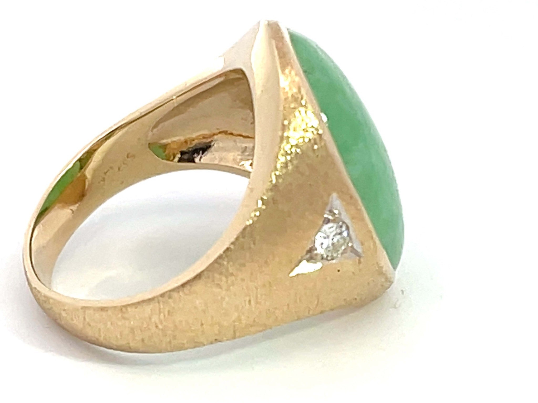 Jade and Diamond Satin Finish Ring in 14K Yellow Gold