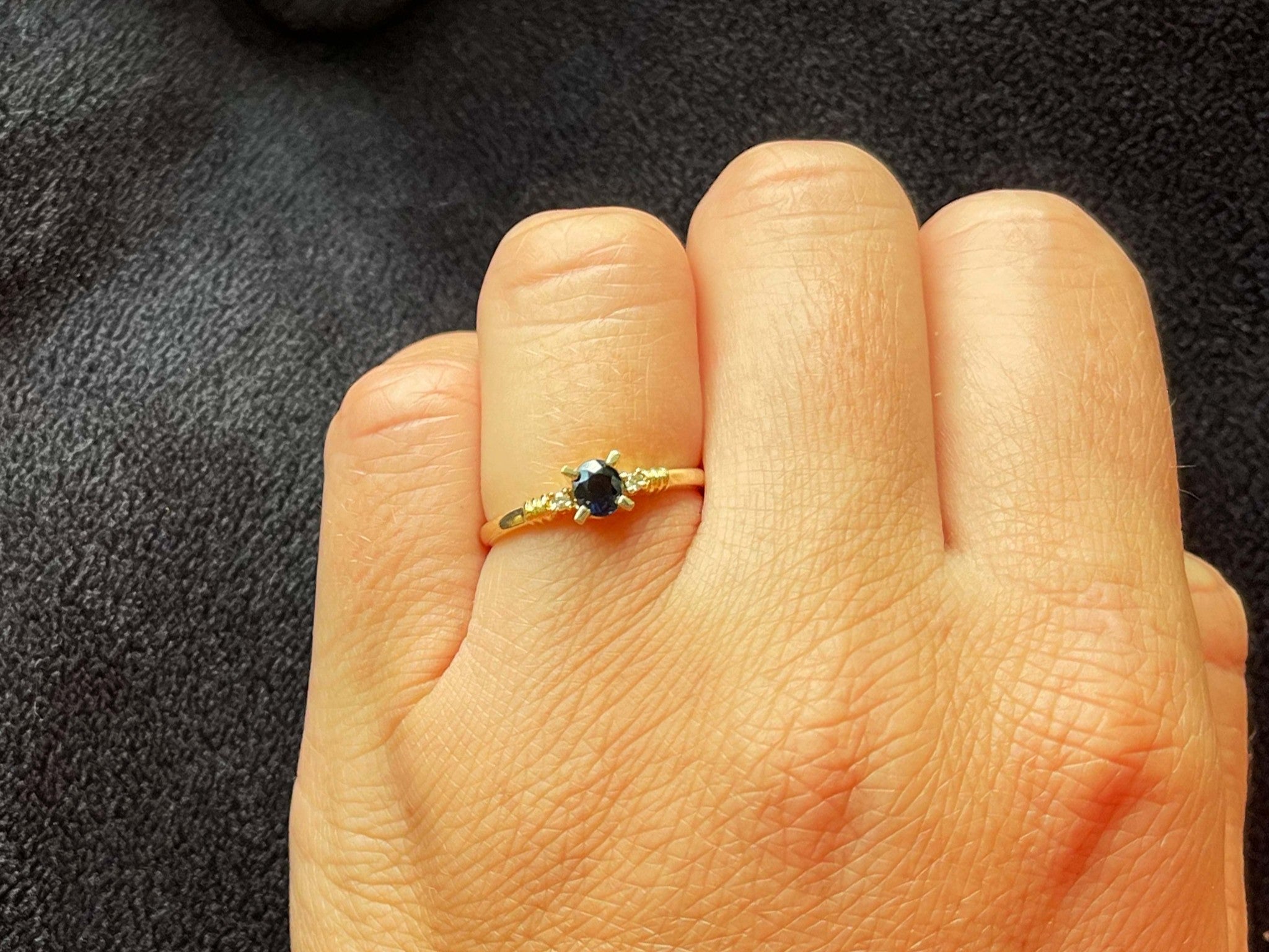 Oval Blue Sapphire and Diamond Stackable Ring in 14k Yellow Gold