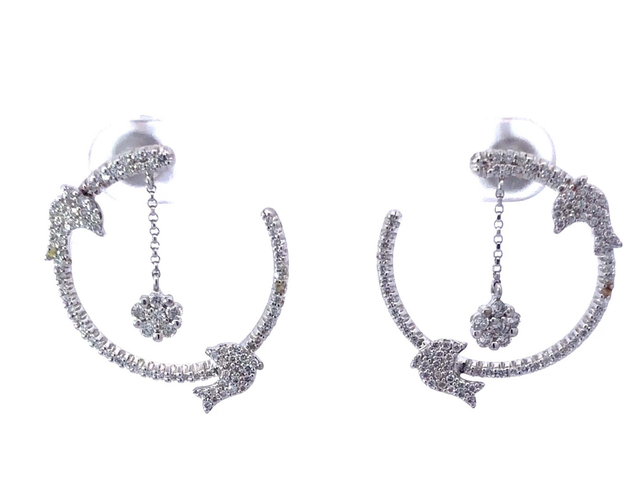 Diamond Dolphin Hoop Earrings in 18K White Gold
