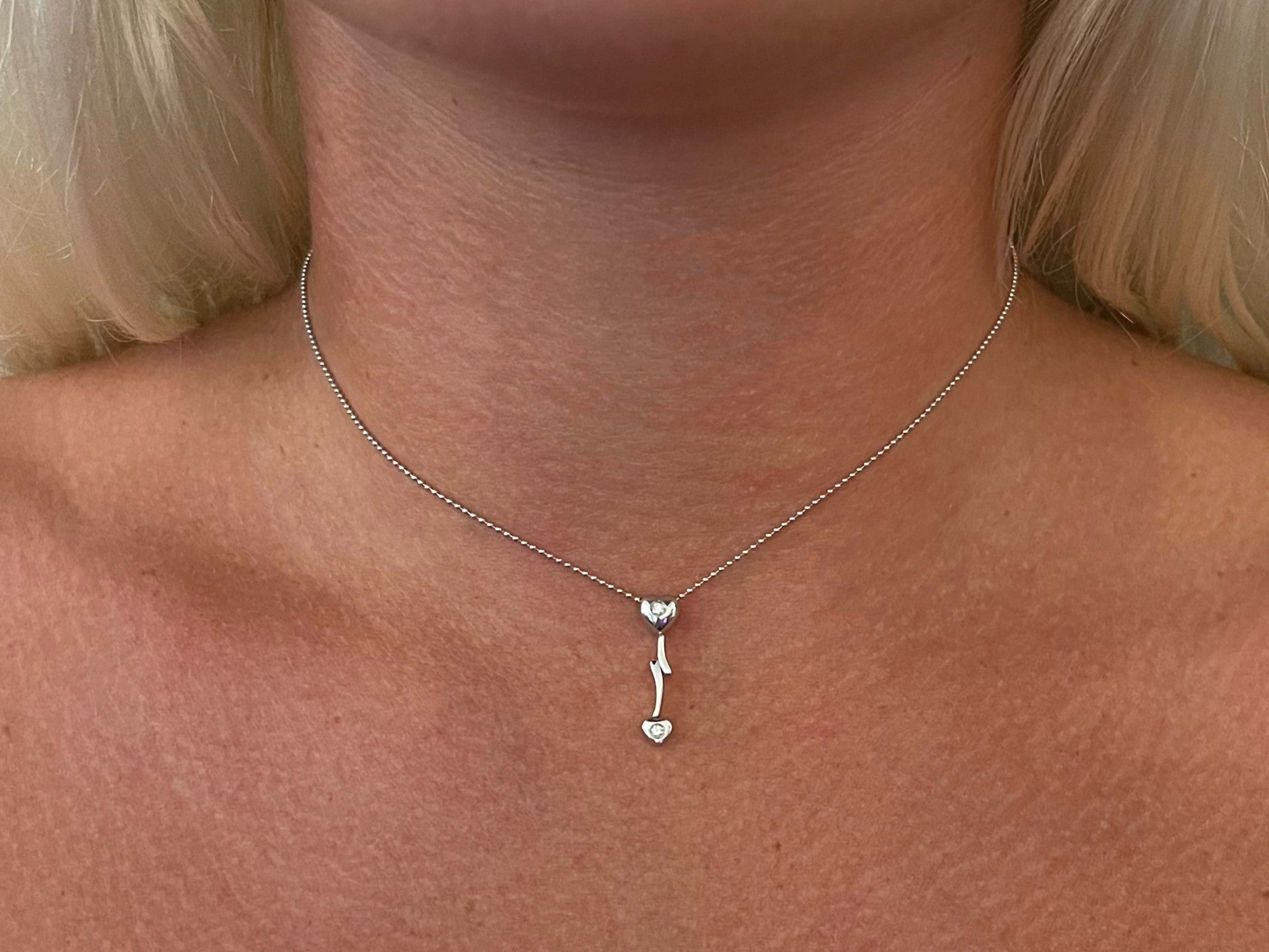 Diamond Two Heart Lightning Necklace in 14k White Gold