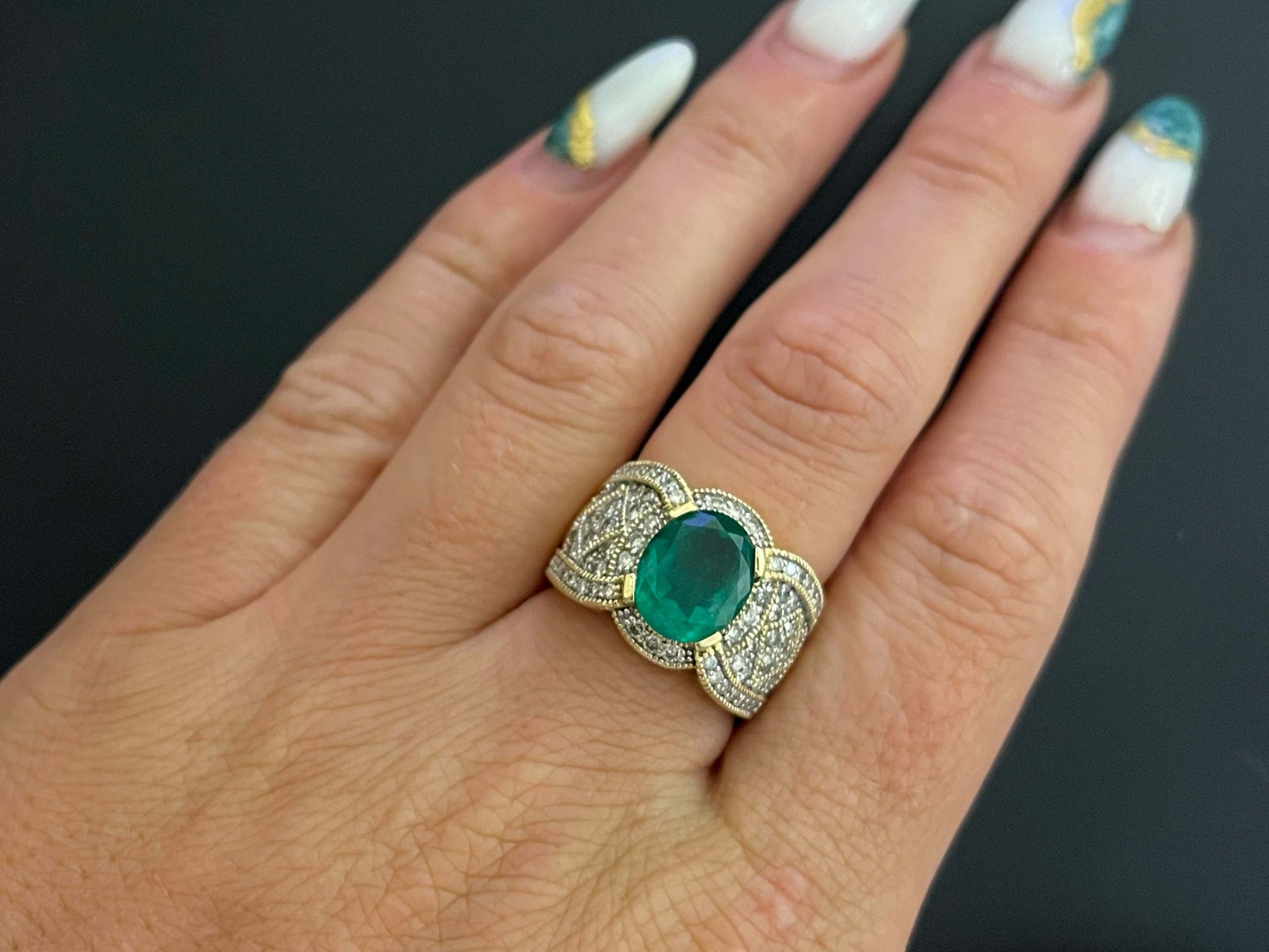 GIA Rare 2.65 ct. Colombian Emerald & Diamond Cigar Band Ring in 14k Yellow Gold