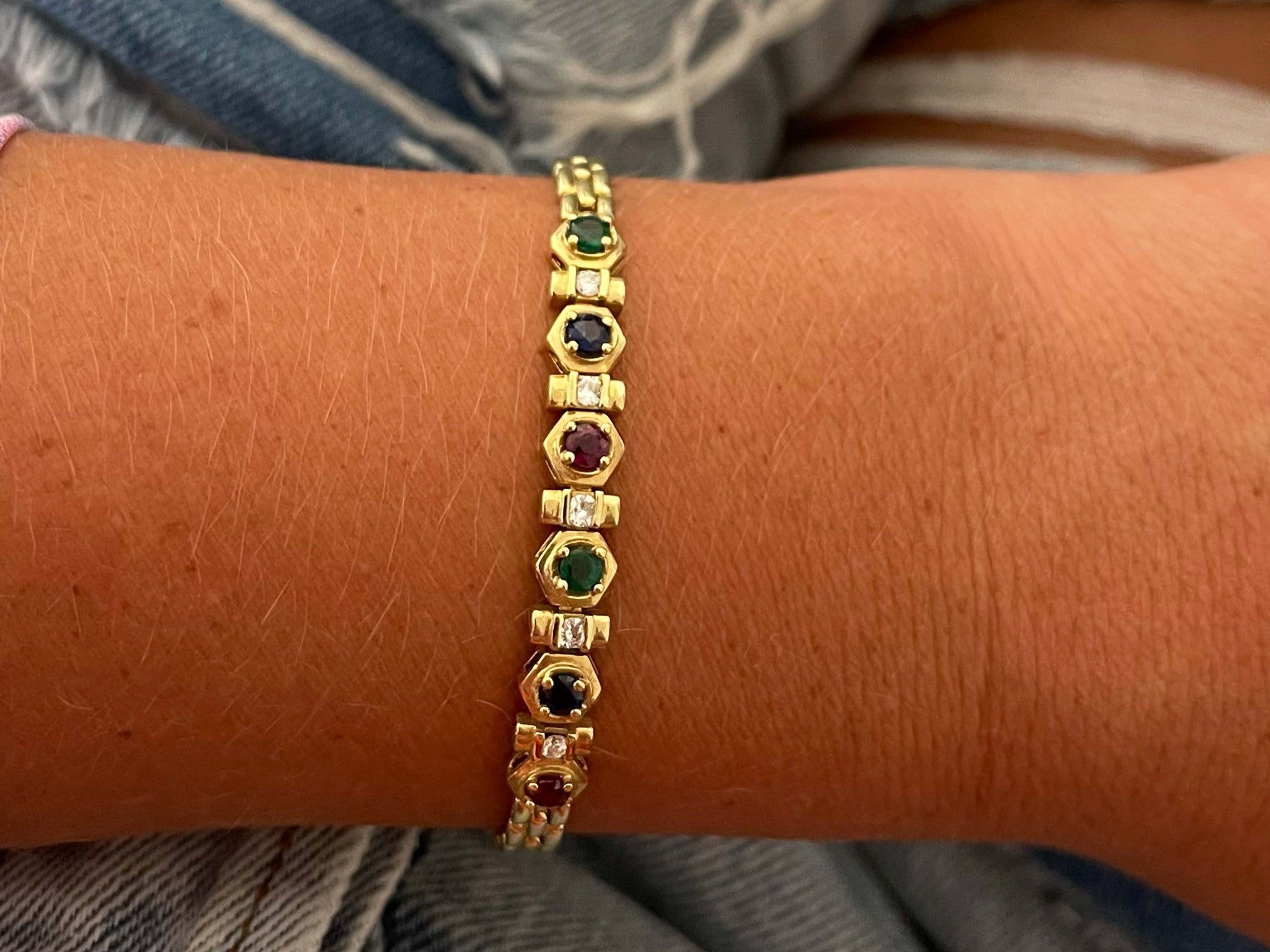 Emerald Sapphire Ruby and Diamond Bracelet in 18k Yellow Gold