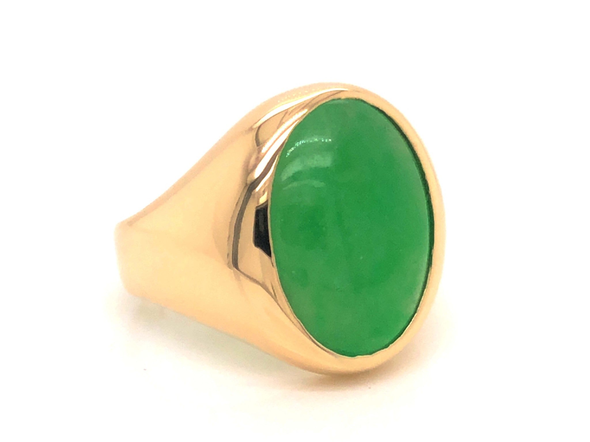 Vintage Men's Oval Cabochon Green Jade Ring - 10k Yellow Gold