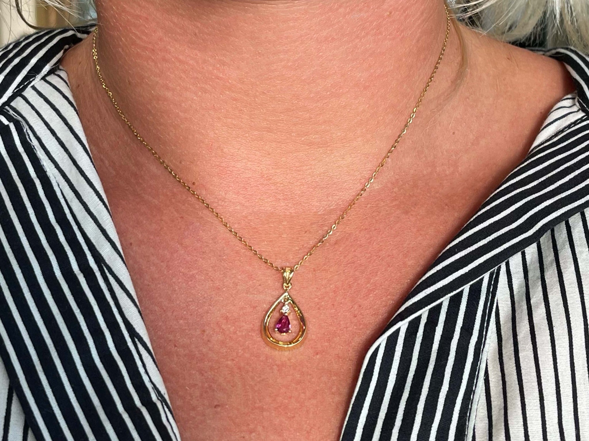 Dangly Burma Ruby Necklace 14k Yellow Gold