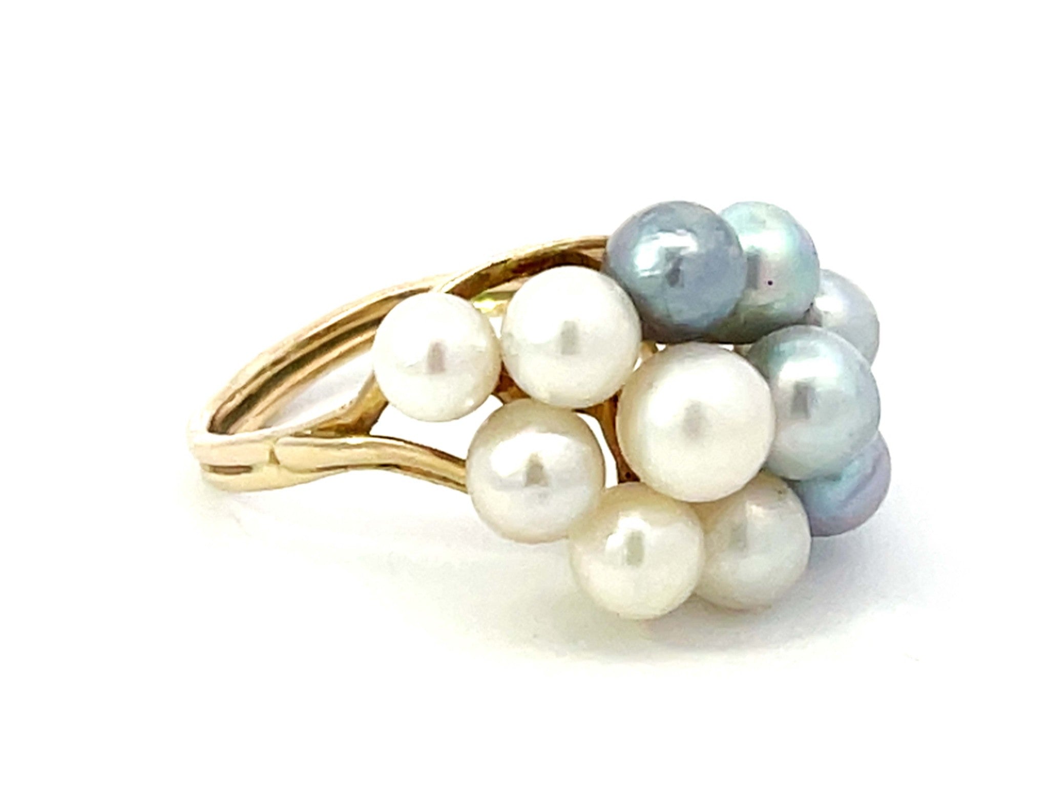 Ming's Hawaii Blue and White Pearl Ring 14k Yellow Gold