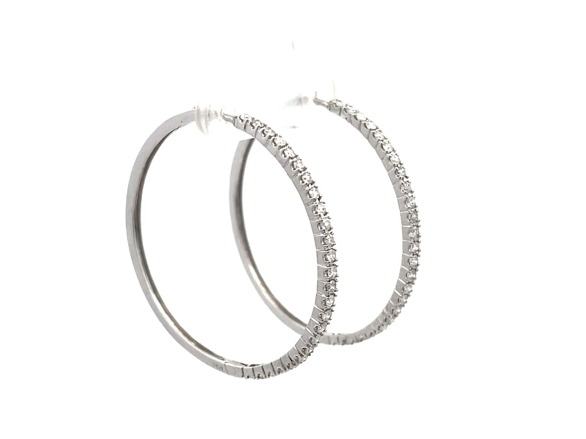 Diamond Hoop Earrings 18K Solid White Gold