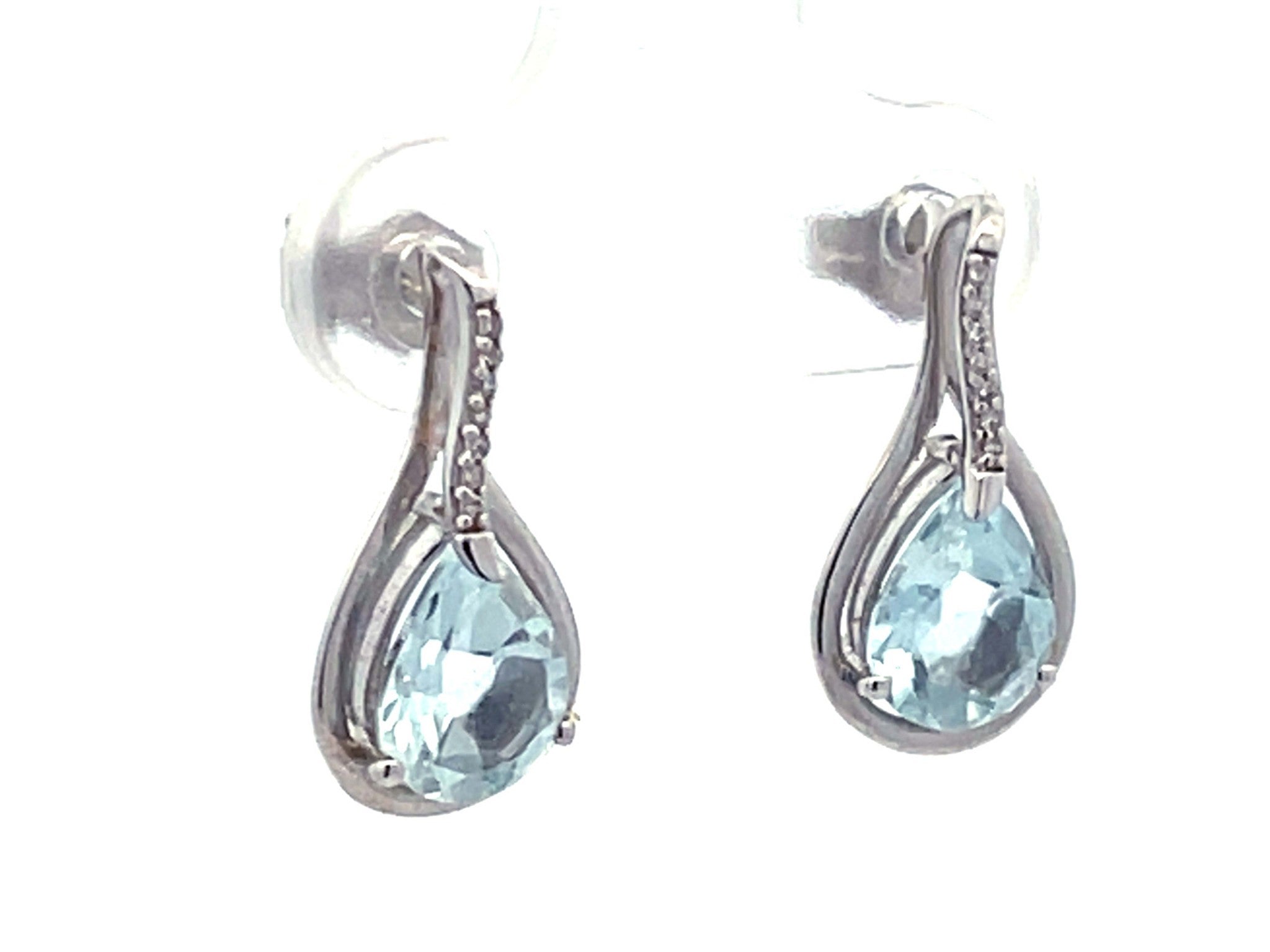 Pear Shaped Aquamarine and Diamond Drop Earrings in 14K White Gold 