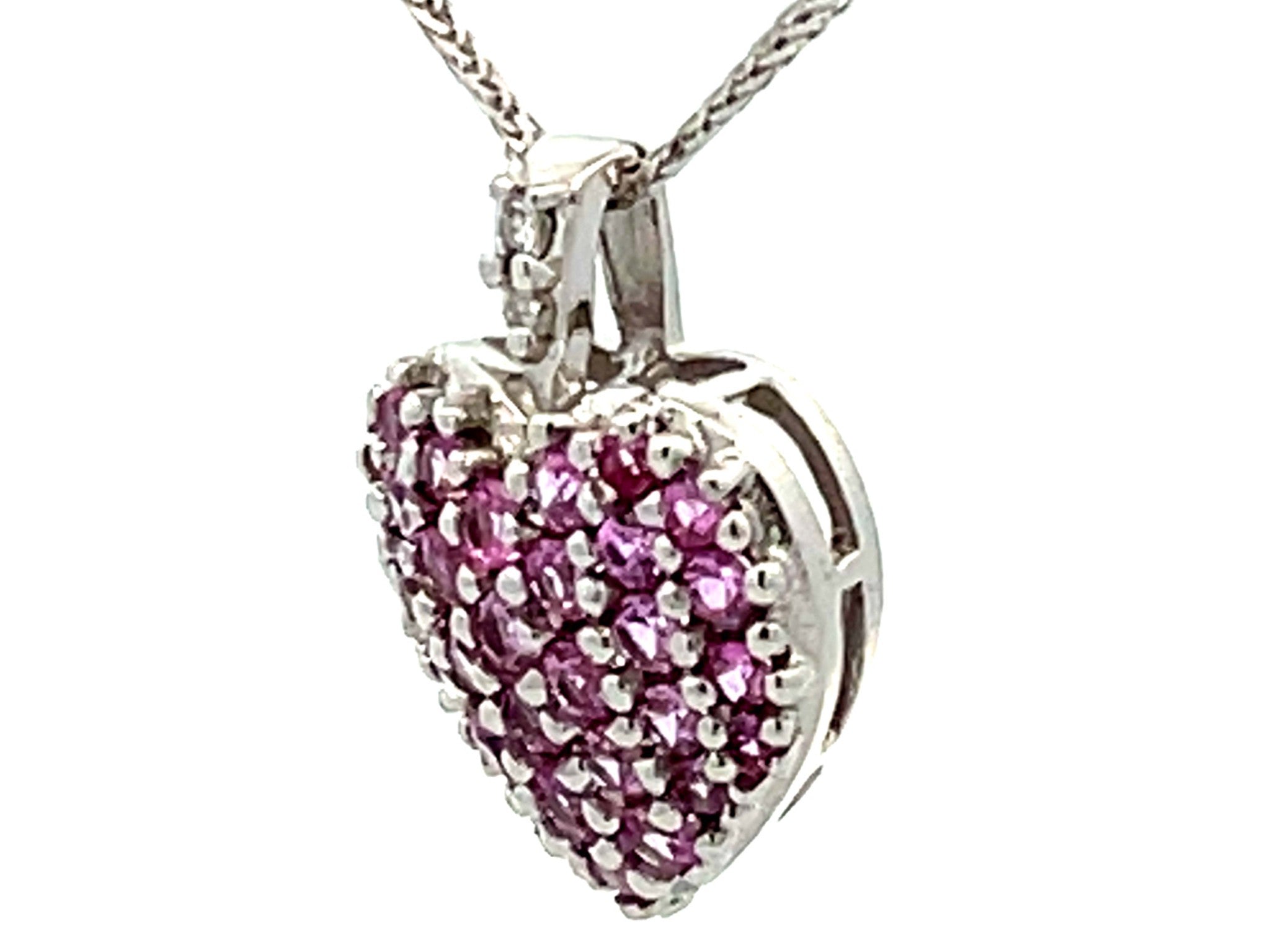 Pink Topaz and Diamond Heart Necklace 14K White Gold