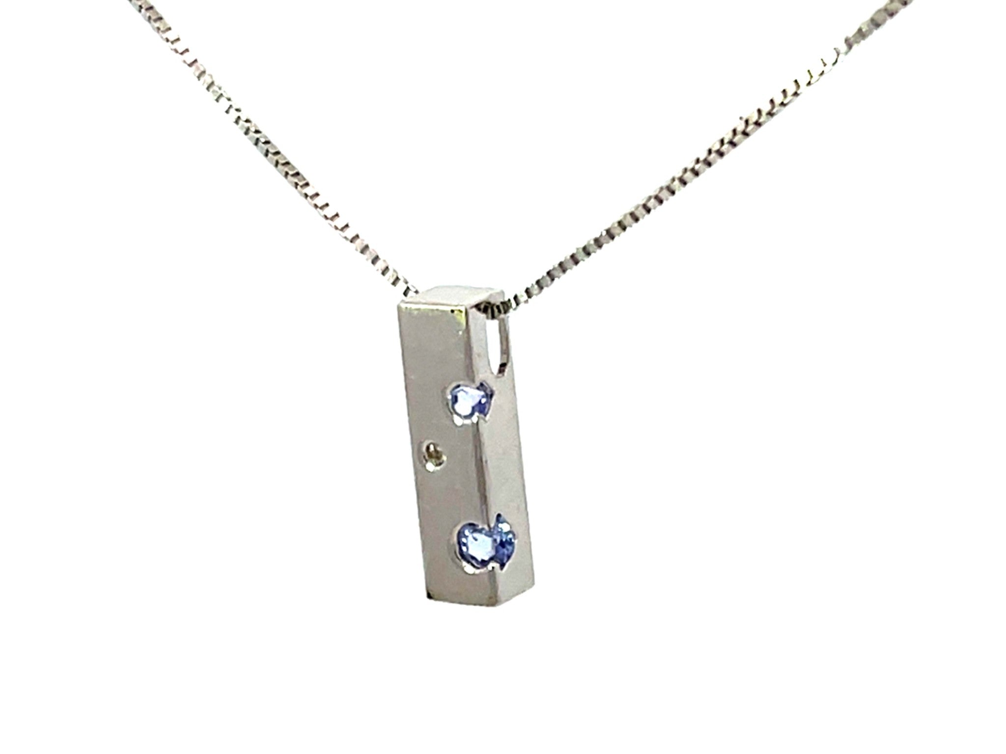 Tanzanite Diamond Rectangular Necklace Solid 18k White Gold