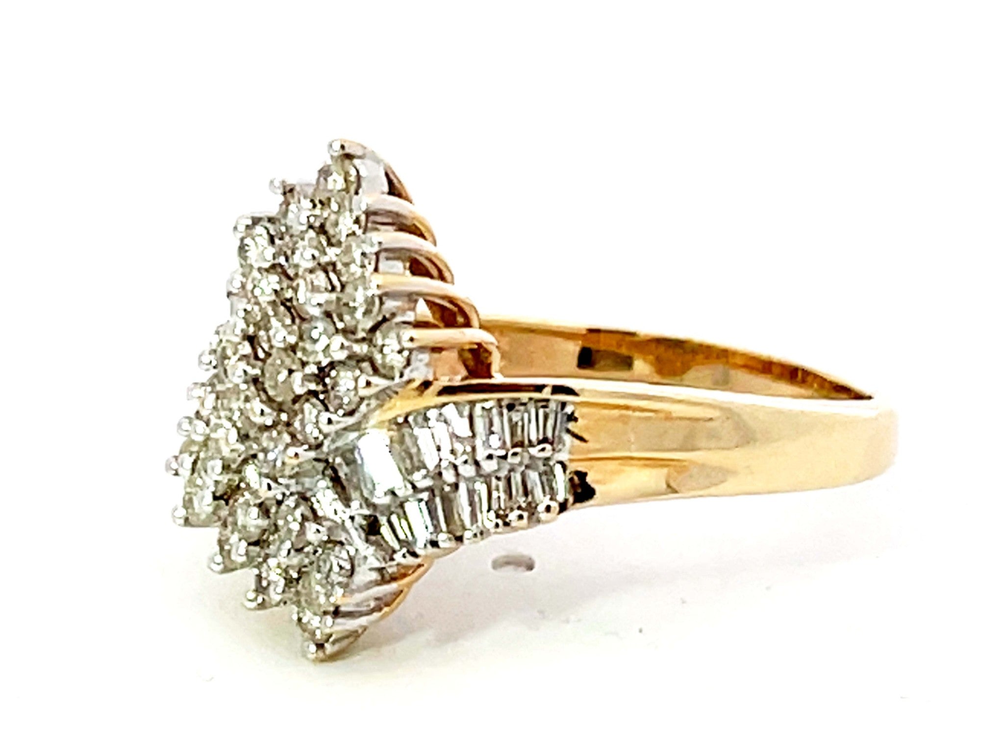 Baguette and Brilliant Cut Diamond Twist Ring in 14K Yellow Gold