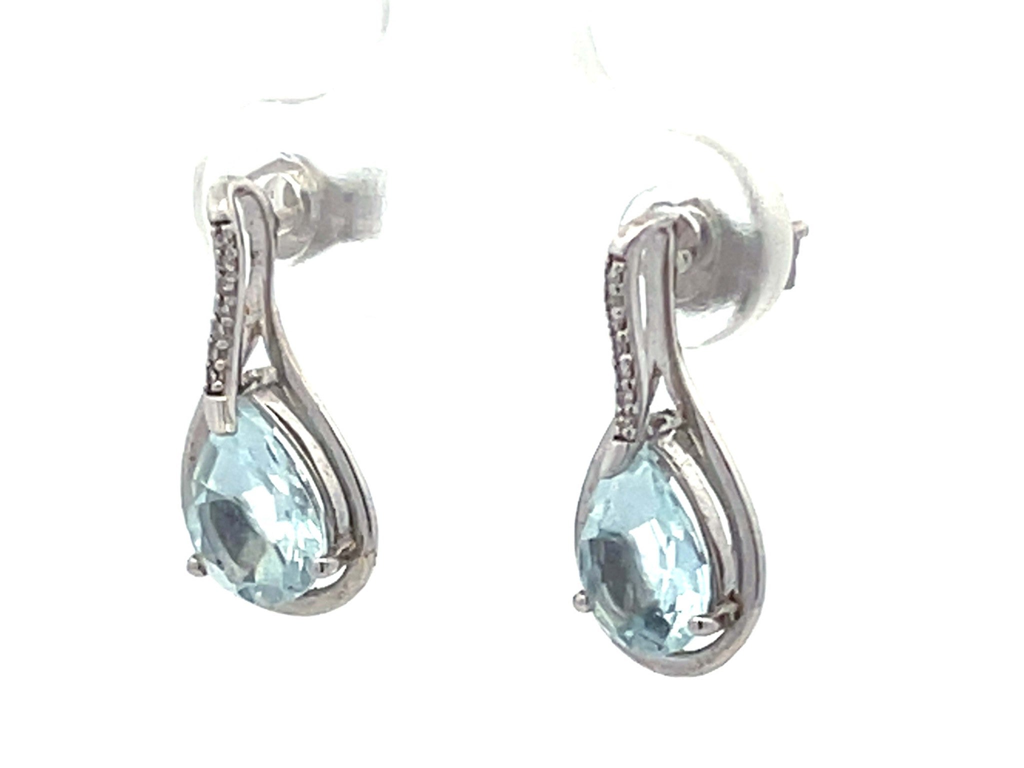 Pear Shaped Aquamarine and Diamond Drop Earrings in 14K White Gold 