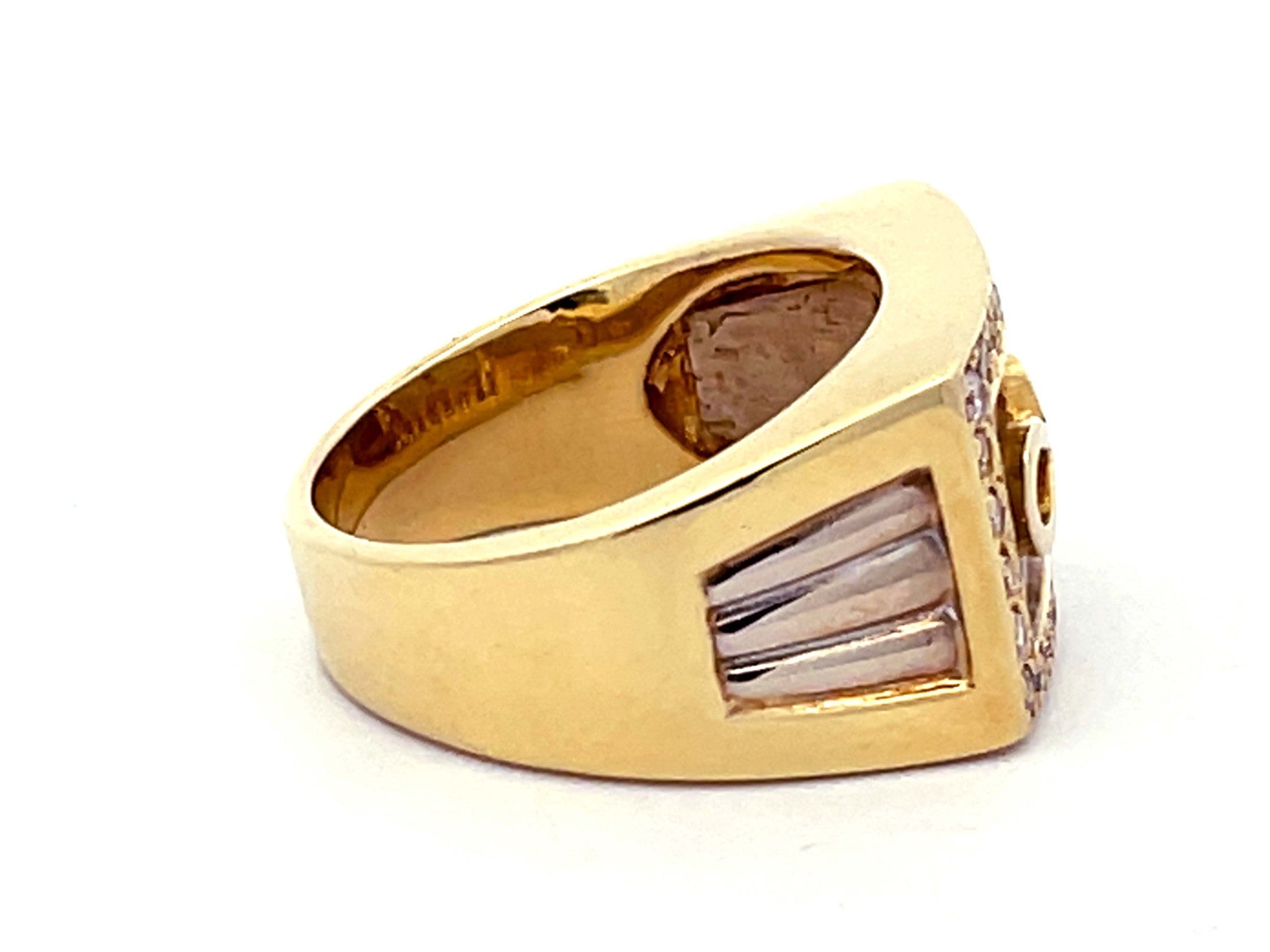 Mens Infinity Diamond Square Halo  2-Toned Ring with Fluted Shoulders in18k Gold