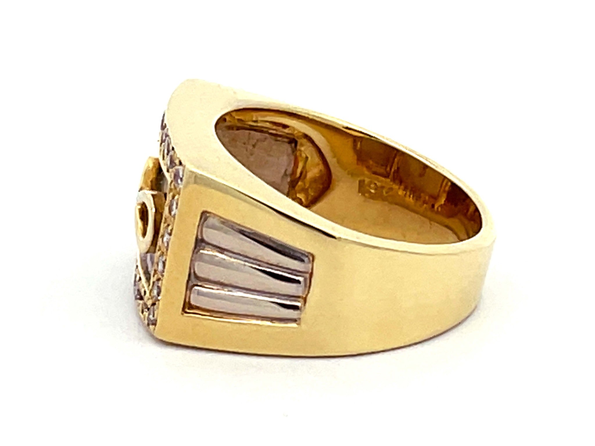Mens Infinity Diamond Square Halo  2-Toned Ring with Fluted Shoulders in18k Gold