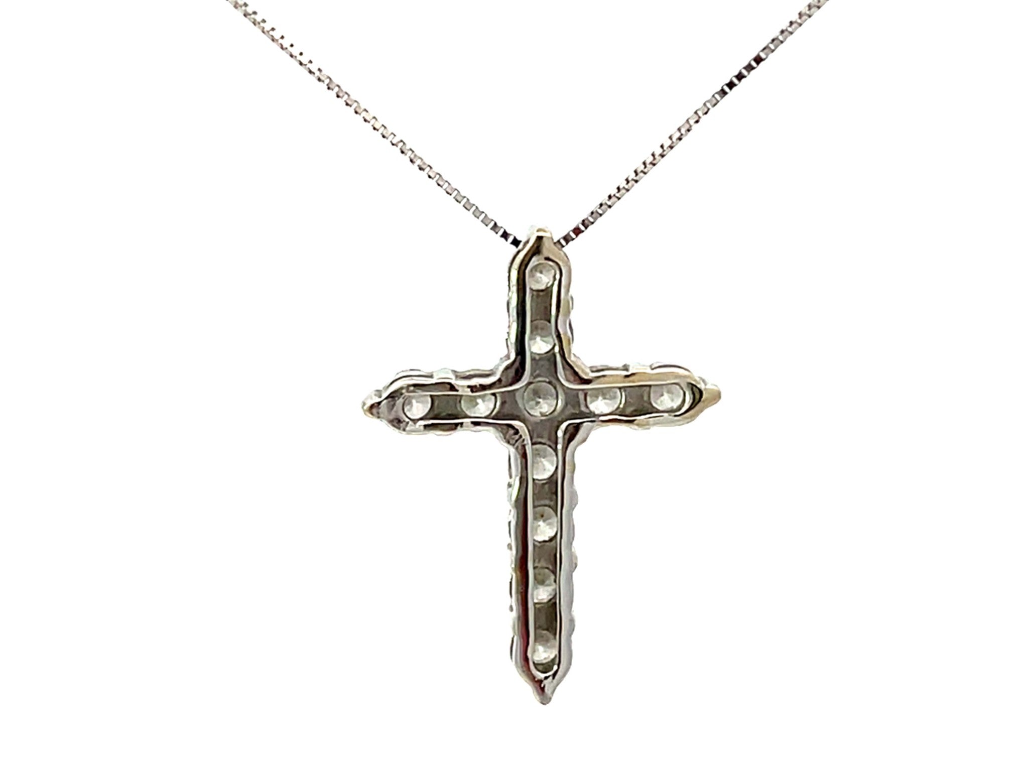 Diamond Cross Necklace Solid 14k White Gold