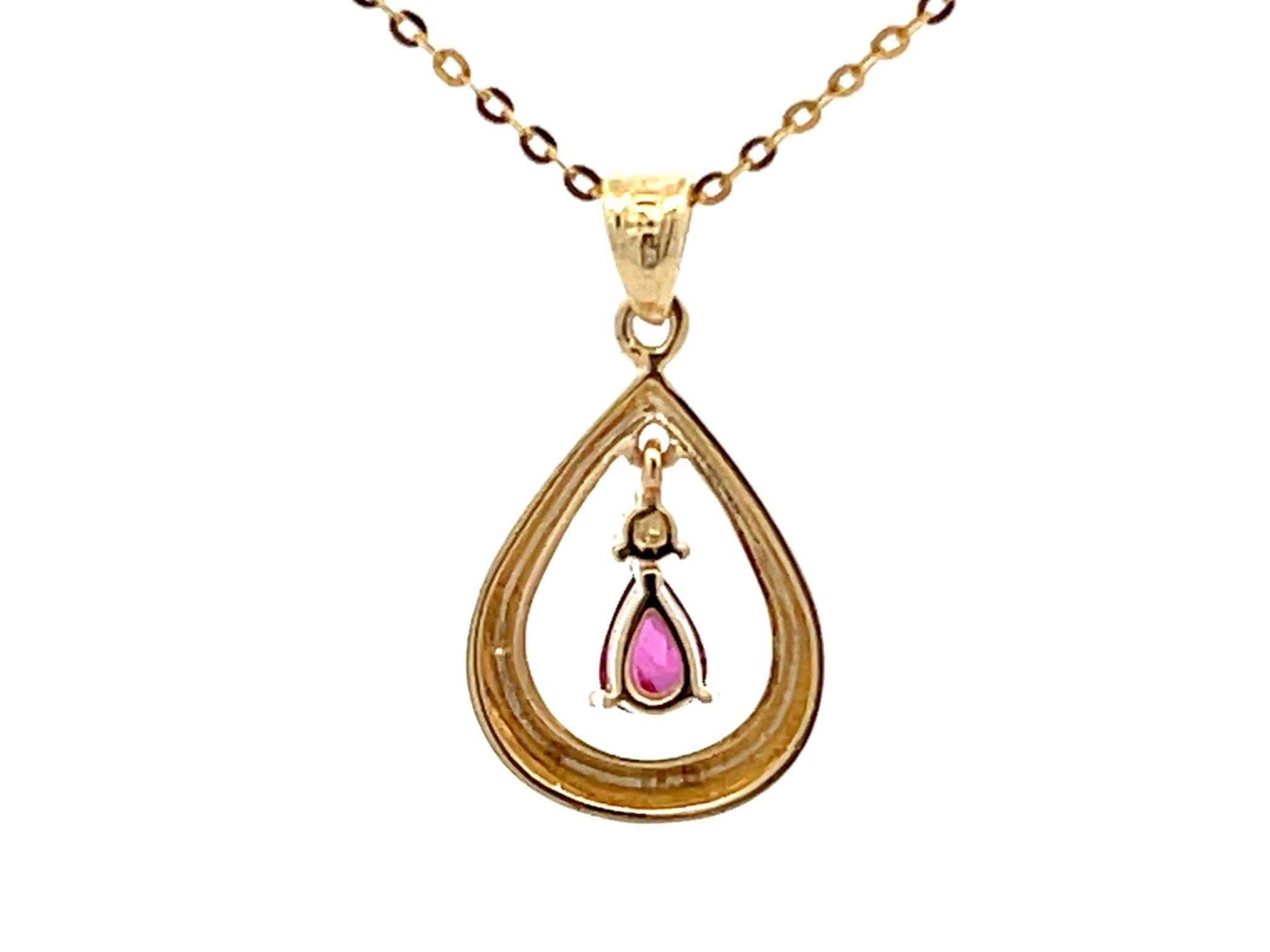 Dangly Burma Ruby Necklace 14k Yellow Gold