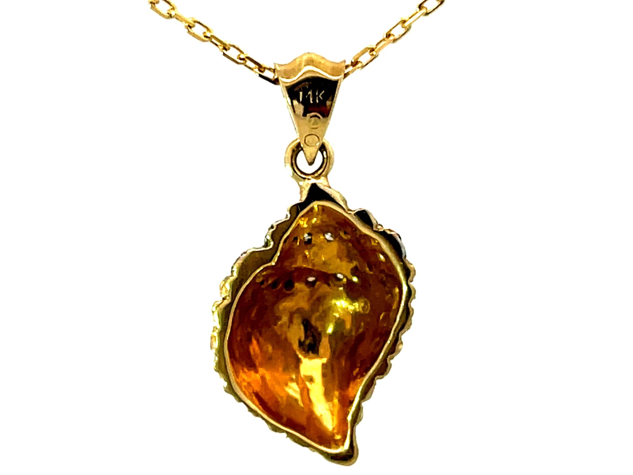 Solid Gold Diamond Seashell Pendant Necklace