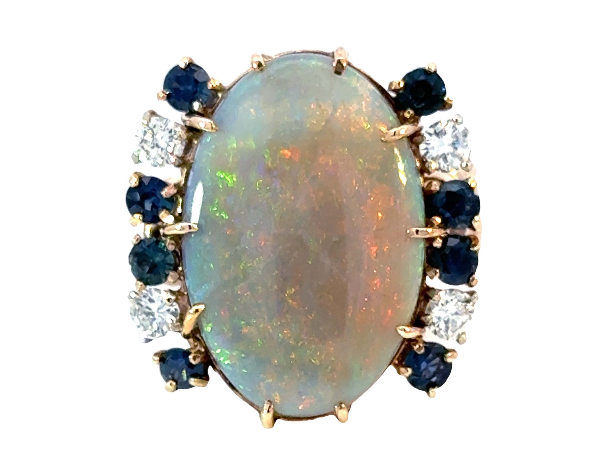 Opal Diamond Sapphire Ring 14k Yellow Gold