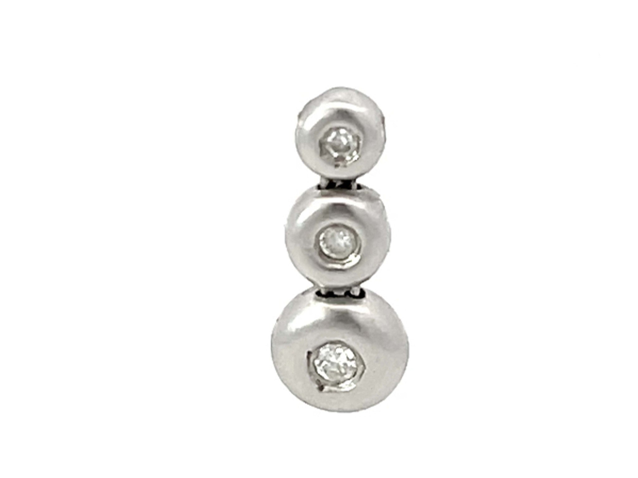 Triple Diamond Bead Drop Necklace Solid 14k White Gold