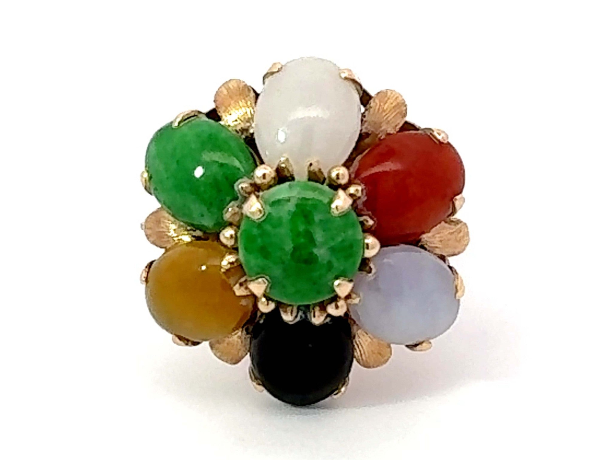 Multicolor Jade Rings Shop Multi Colored Jade Flower Ring in 14K Yellow Gold – SOLITAIRE JEWELERS