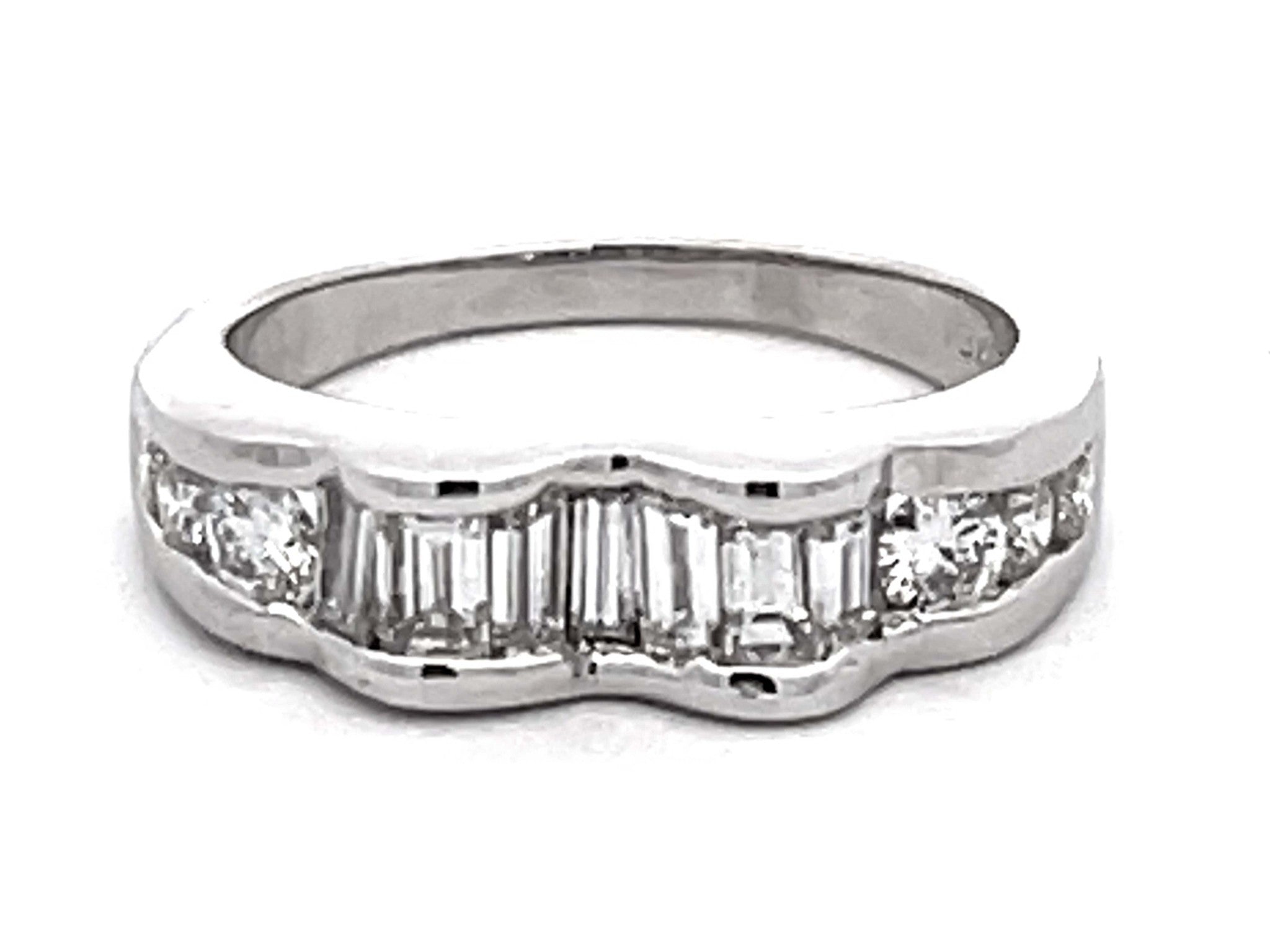 Baguette and Brilliant Diamond Band Ring 18k White Gold
