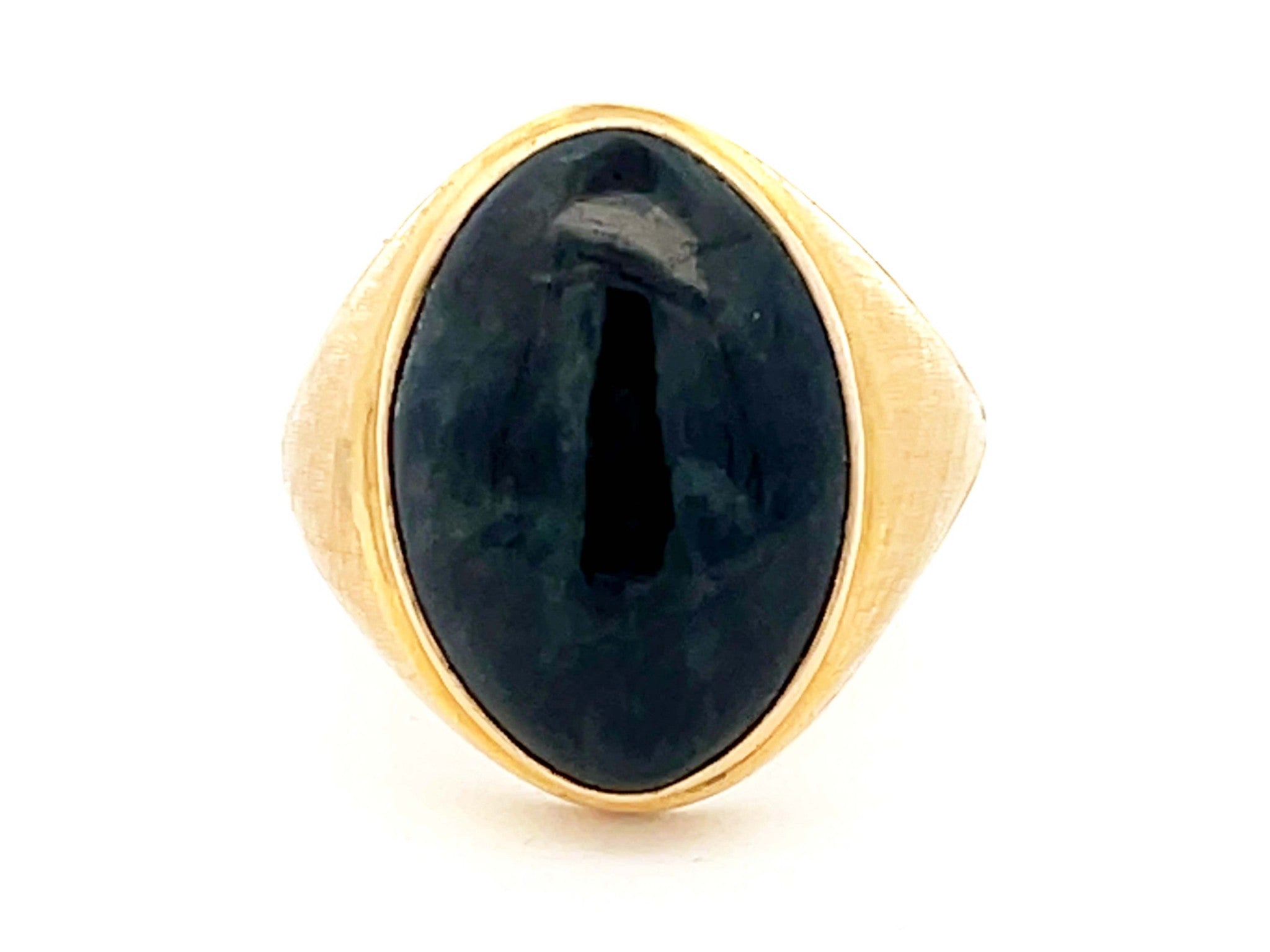Vintage Men's Large Black Mottled Jade Ring in 14k Yellow Gold