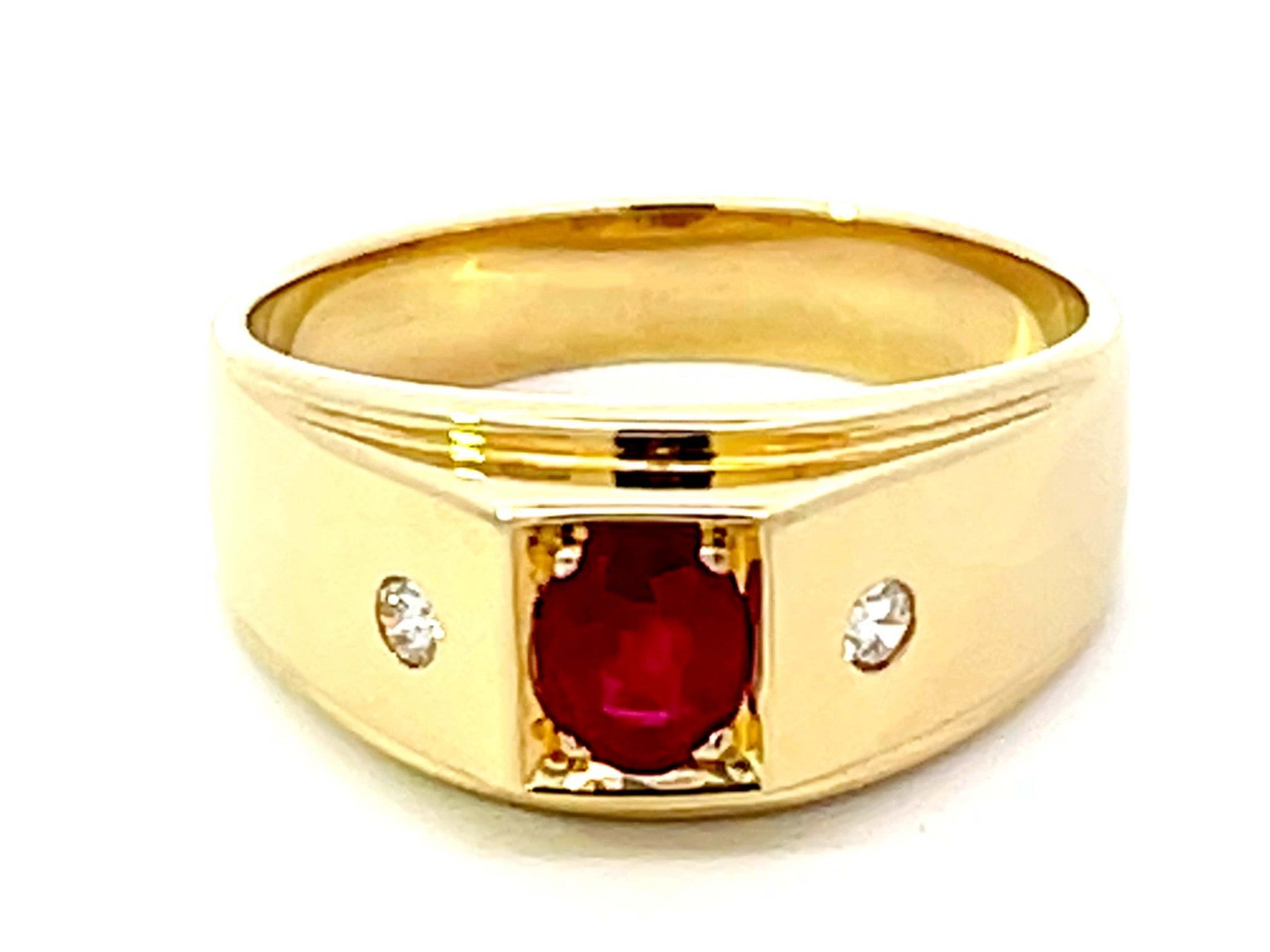 Oval Burma Red Ruby and Diamond Ring 18k Yellow Gold