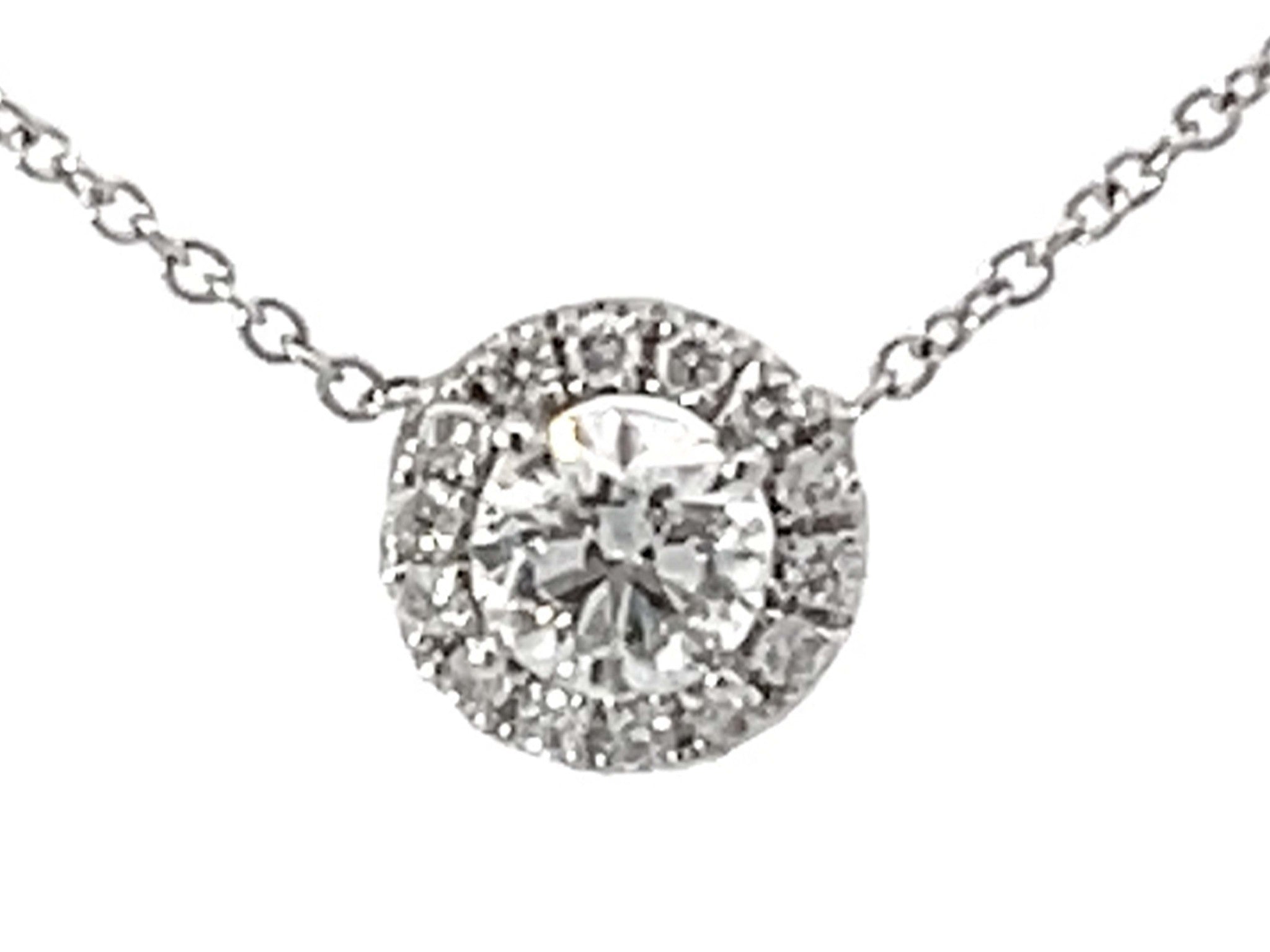 Diamond Halo Necklace Solid 14k White Gold