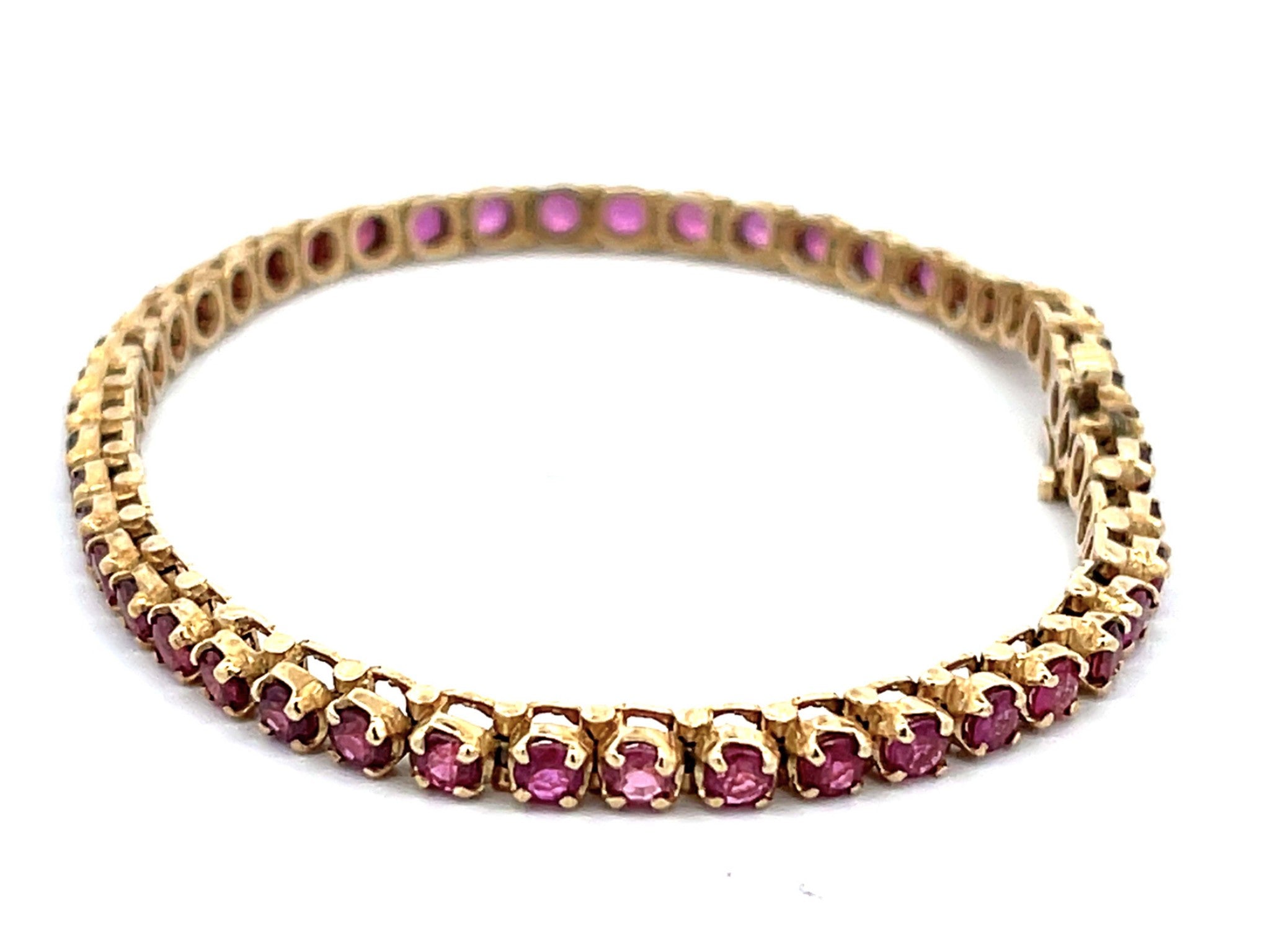 Round Red Ruby Tennis Bracelet in 14k Yellow Gold
