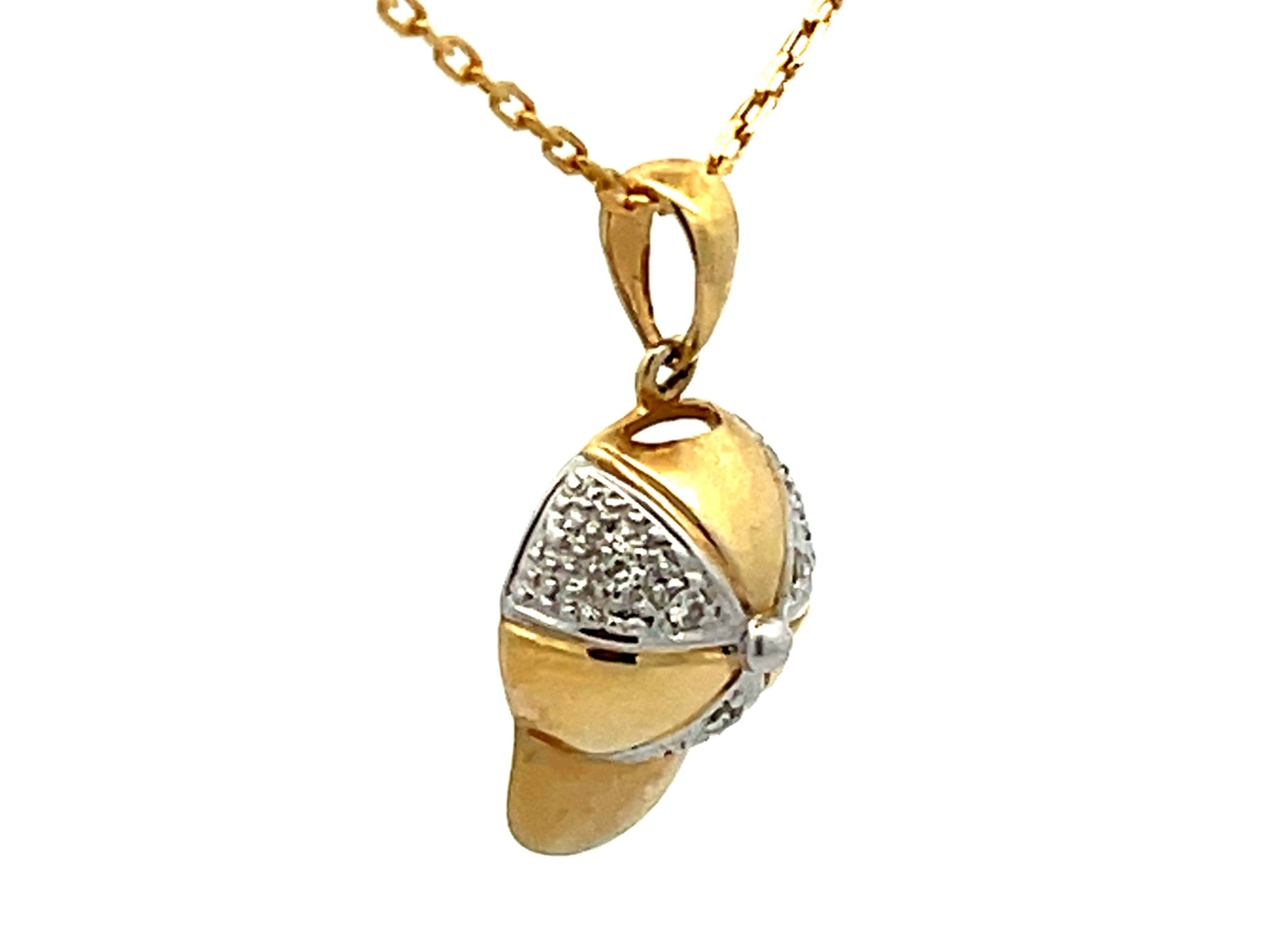 Solid Gold Baseball Hat Diamond Pendant Necklace