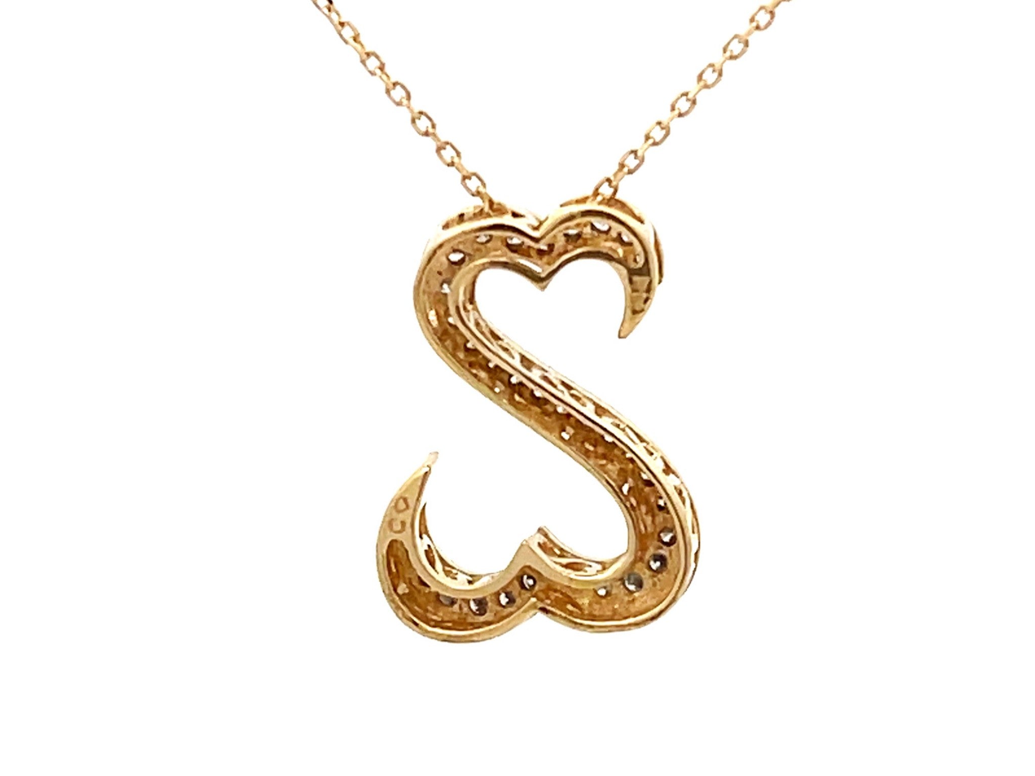 Diamond Double Open Heart Necklace in 14k Yellow Gold
