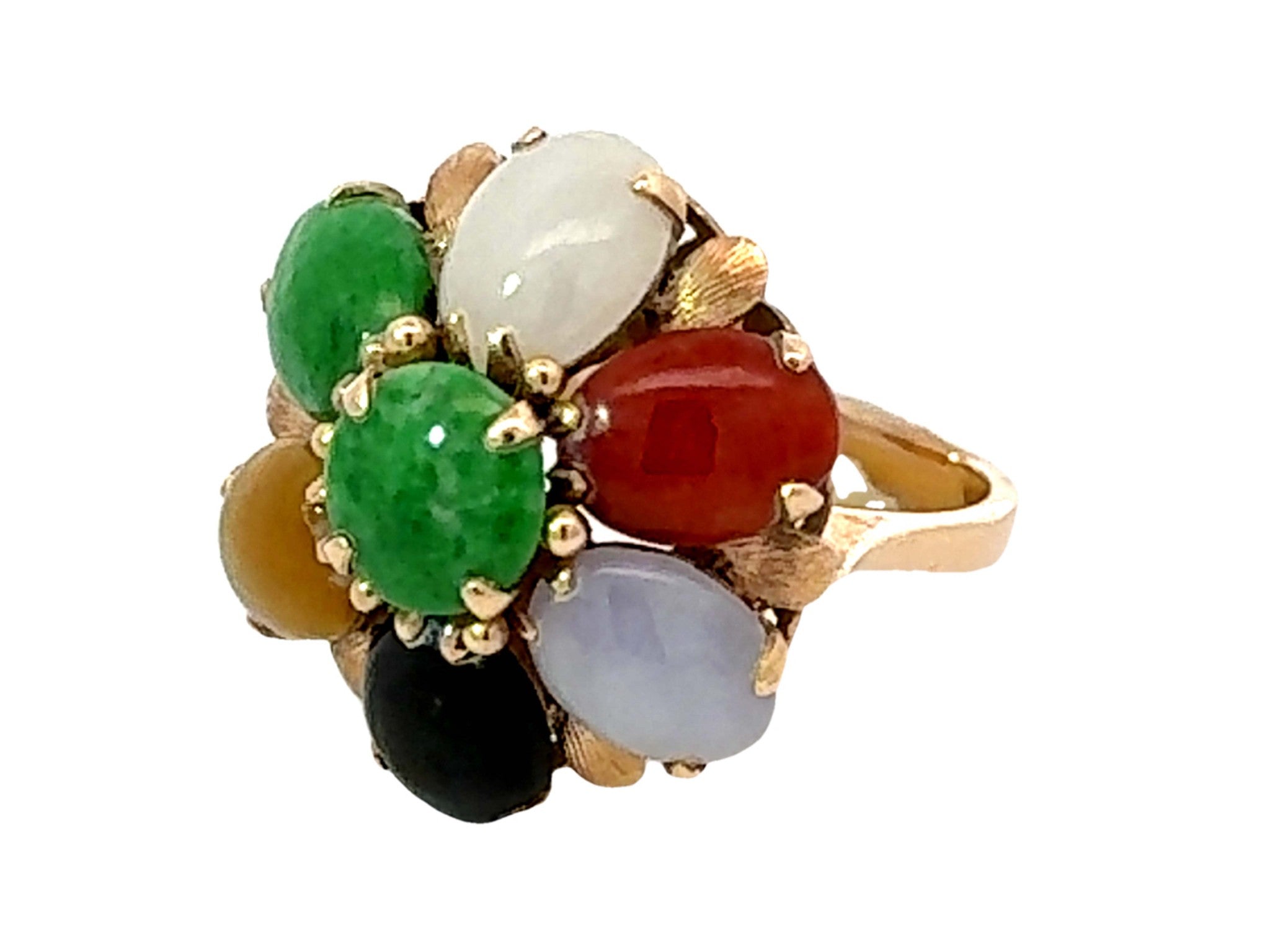Multicolor Jade Rings Shop Multi Colored Jade Flower Ring in 14K Yellow Gold – SOLITAIRE JEWELERS