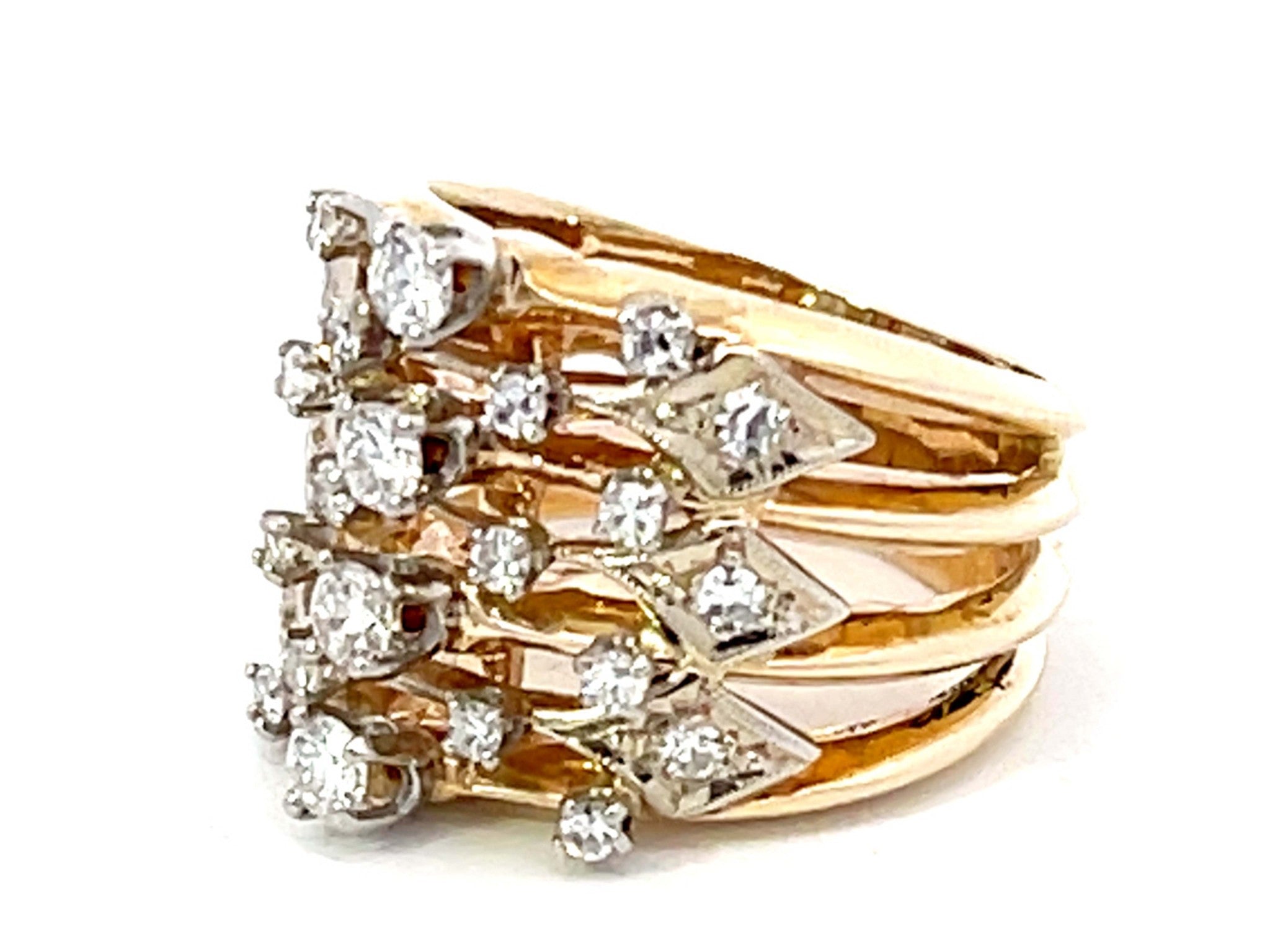 Wide Diamond Band Cutout Design Ring in 14K Yellow Gold