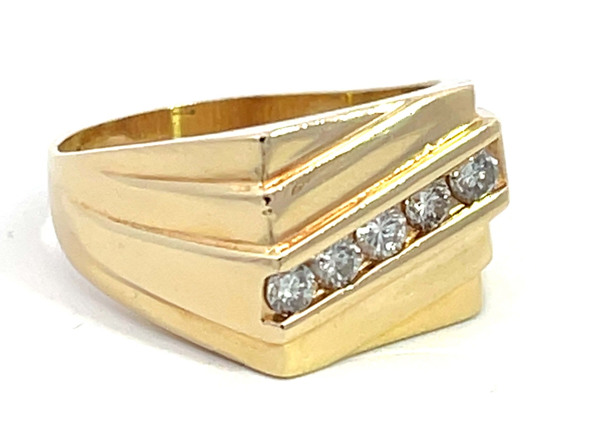 Mens Brilliant Cut 5 Diamond Ring in 14k Yellow Gold
