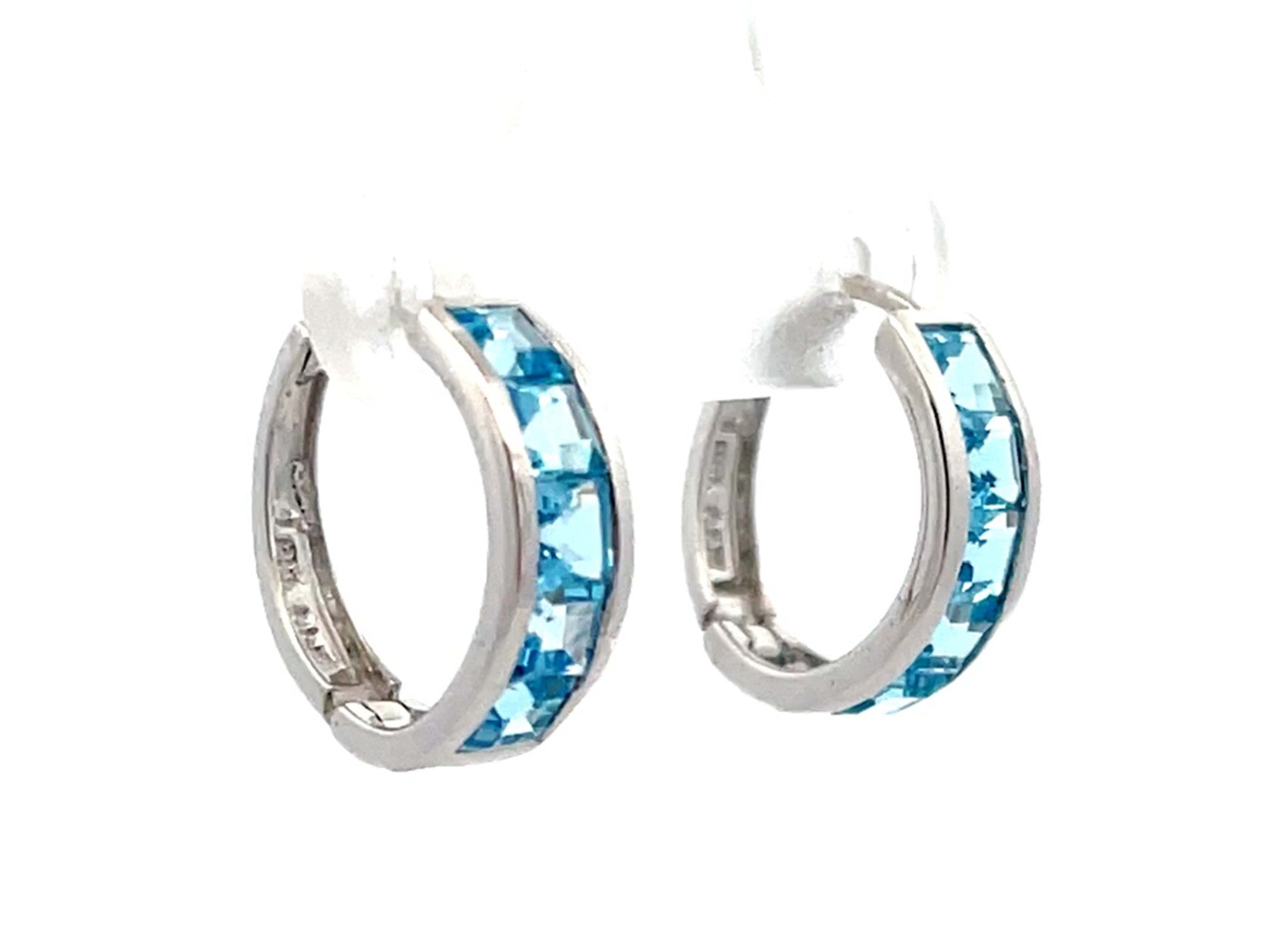 Blue Topaz Small 14K White Gold Hoop Earrings