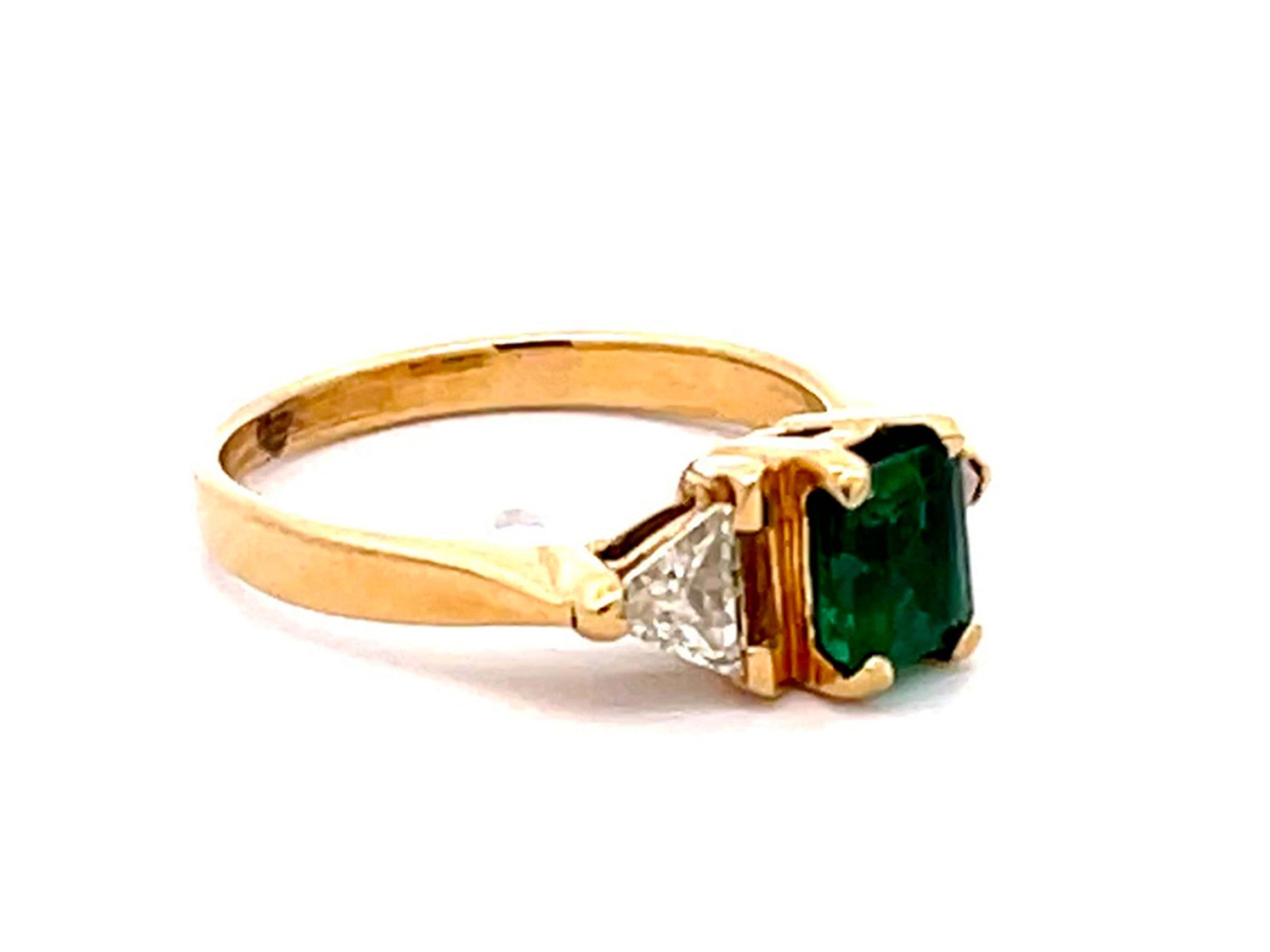 Vintage Green Emerald and Diamond Ring in 14k Yellow Gold