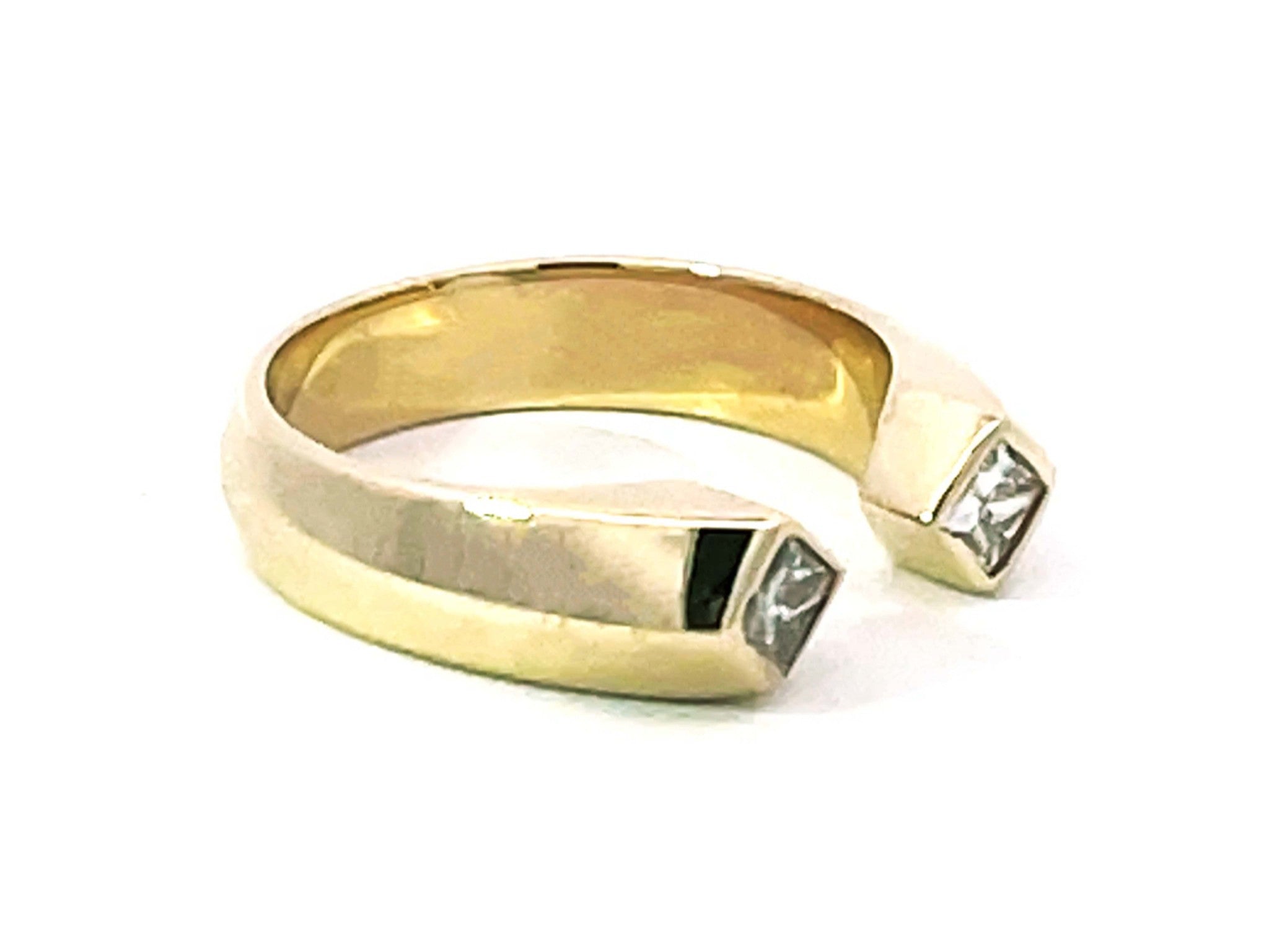 2 Princess Cut Diamond Open Band Ring Solid 14K Yellow Gold