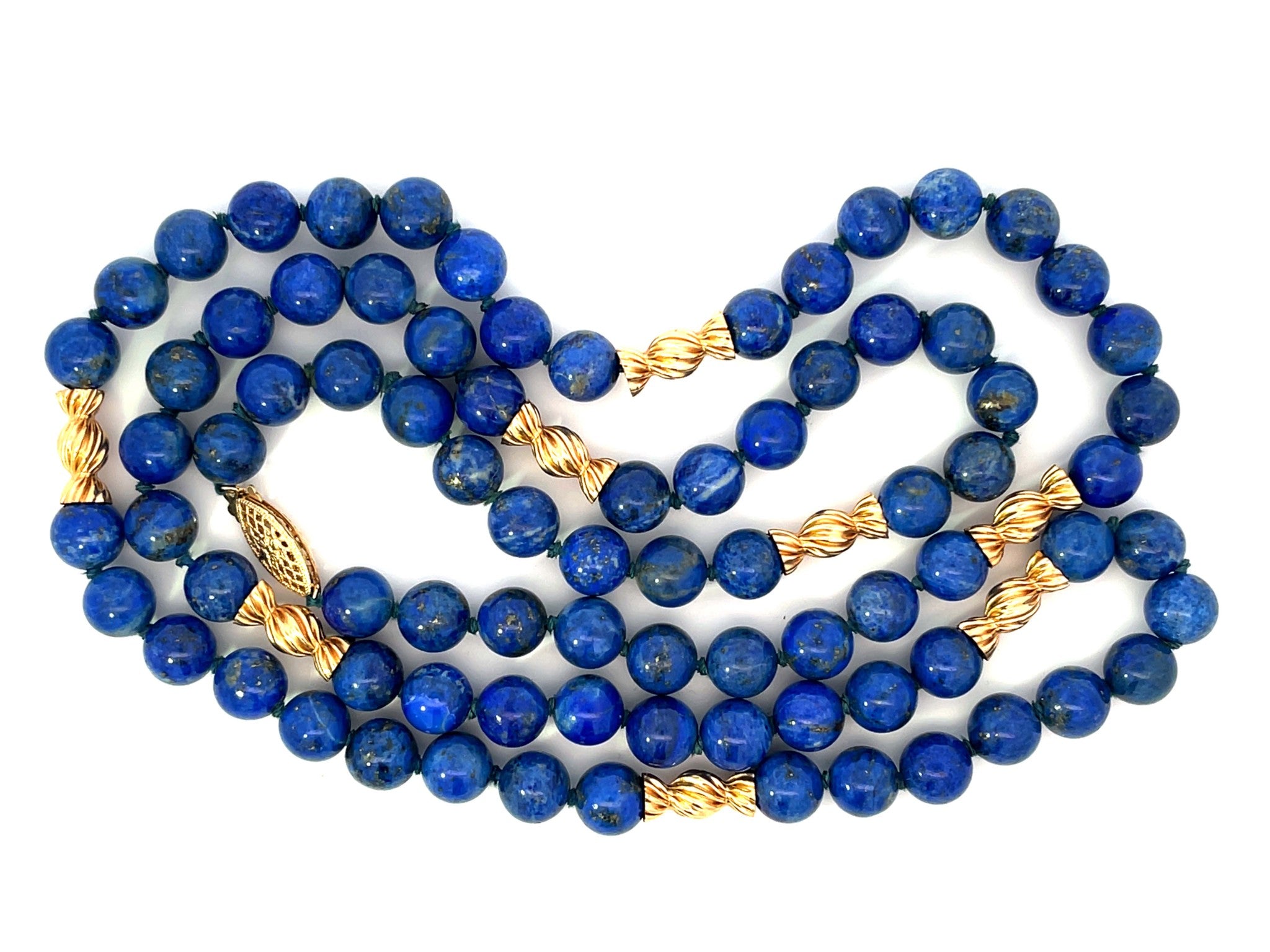 Lapis Lazuli Beaded Necklace 14k Yellow Gold