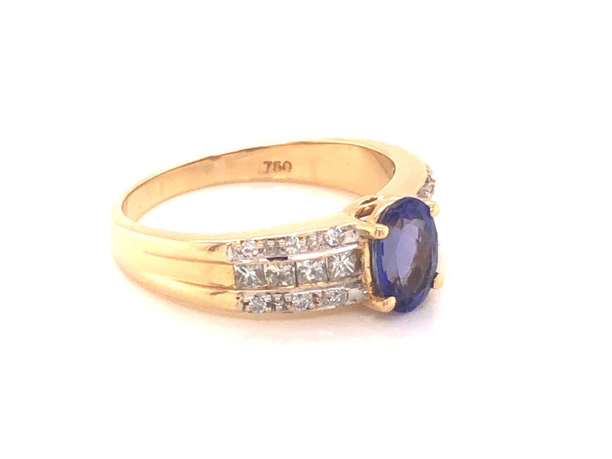 Blue Purple Tanzanite and Diamond Ring-18k Yellow Gold