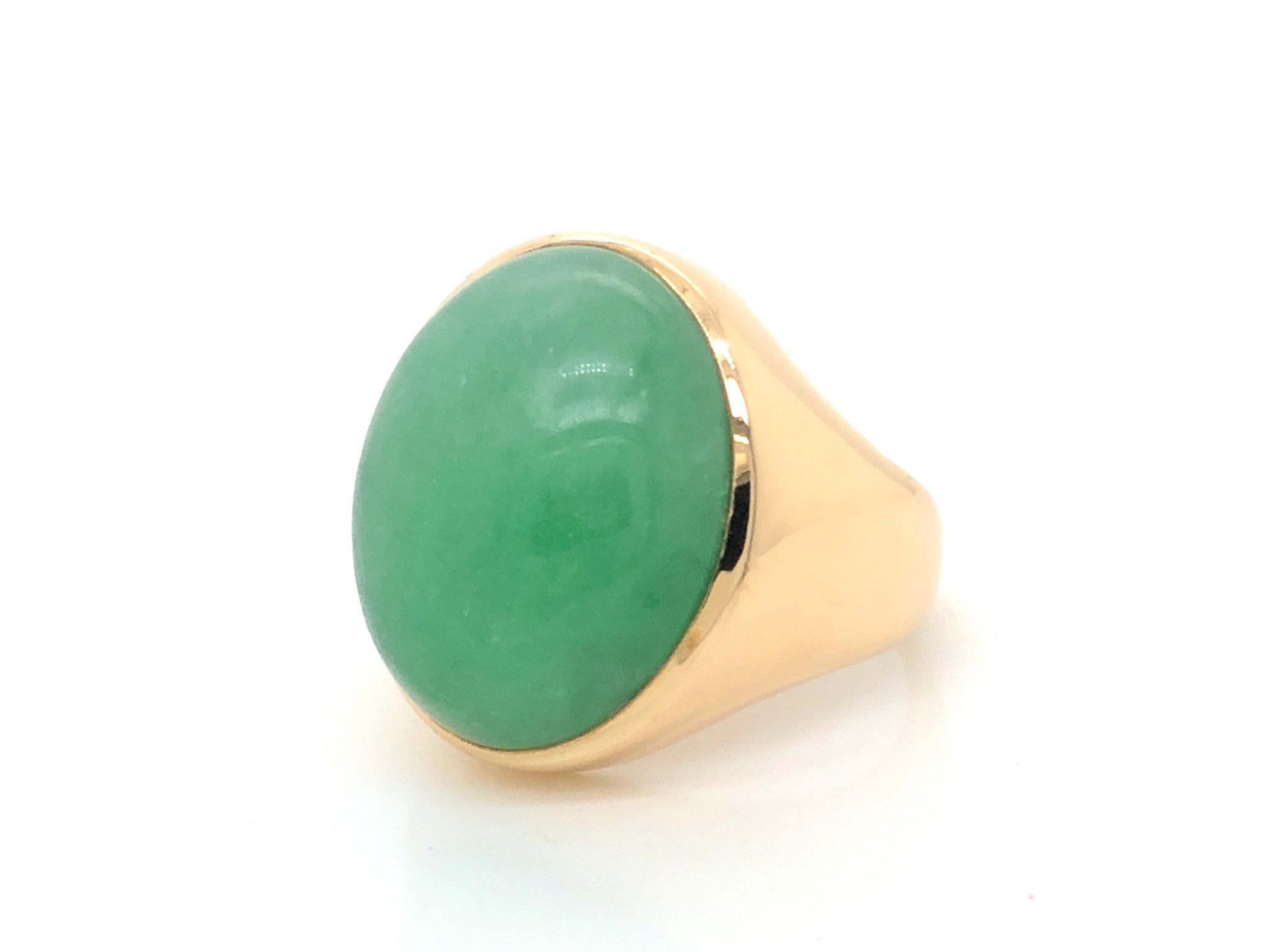 Vintage Men's Large Oval Cabochon Green Jade Ring - 14k Yellow Gold