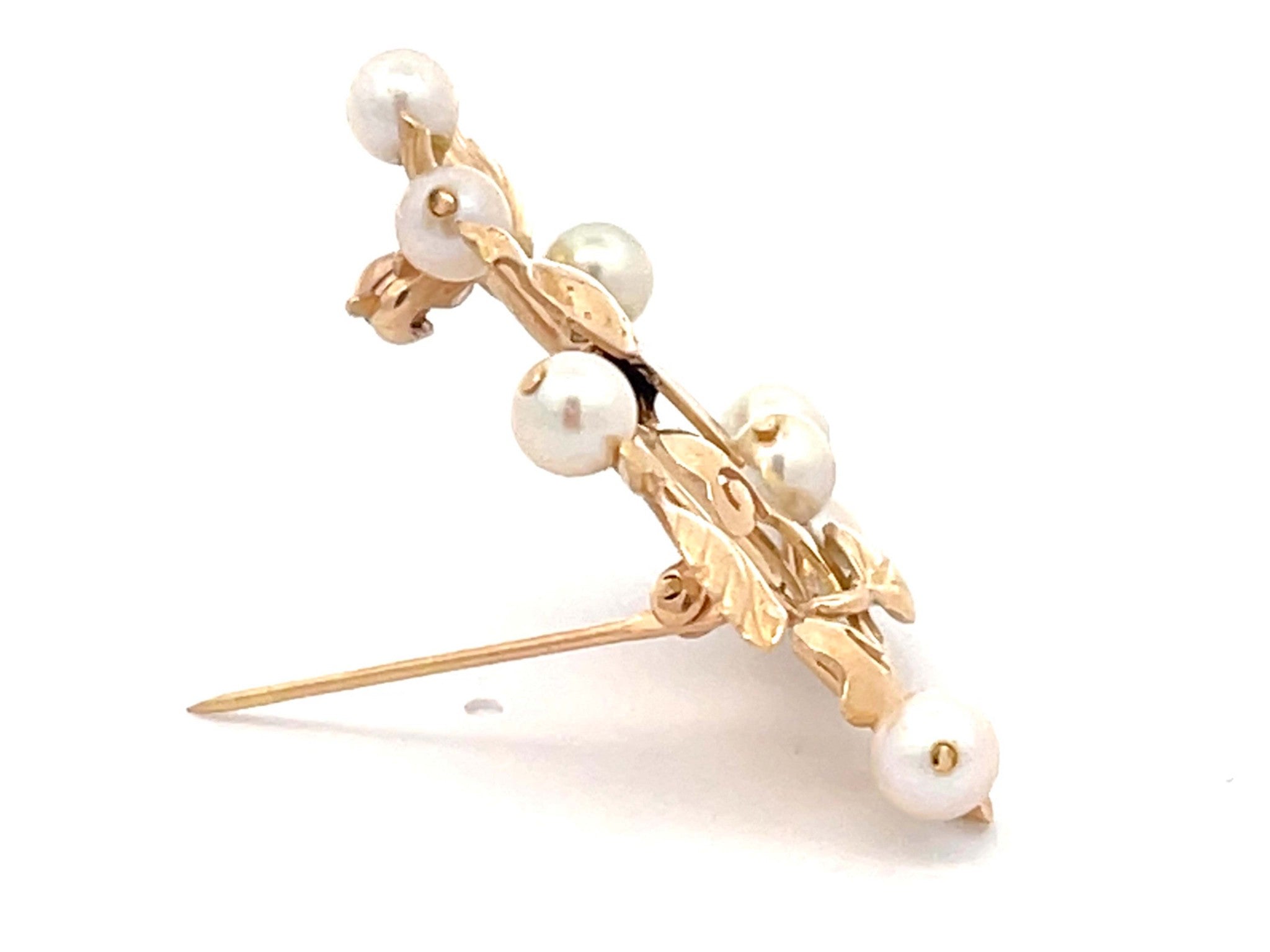 Mings Bird on a Plum Pearl Brooch in 14k Yellow Gold
