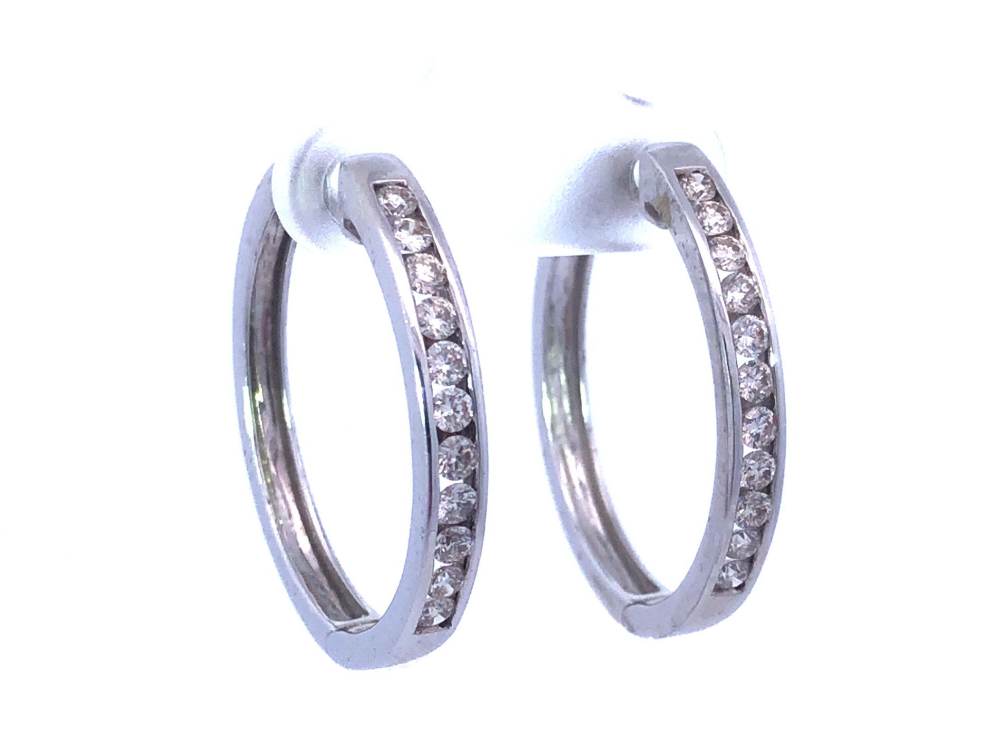 Channel Set Diamond Hoop Earrings in 14K White Gold