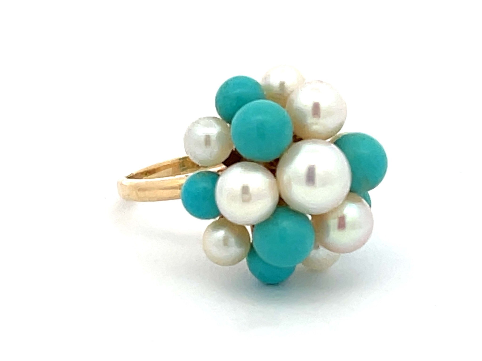 Mings Turquoise and Pearl Ring in 14k Yellow Gold