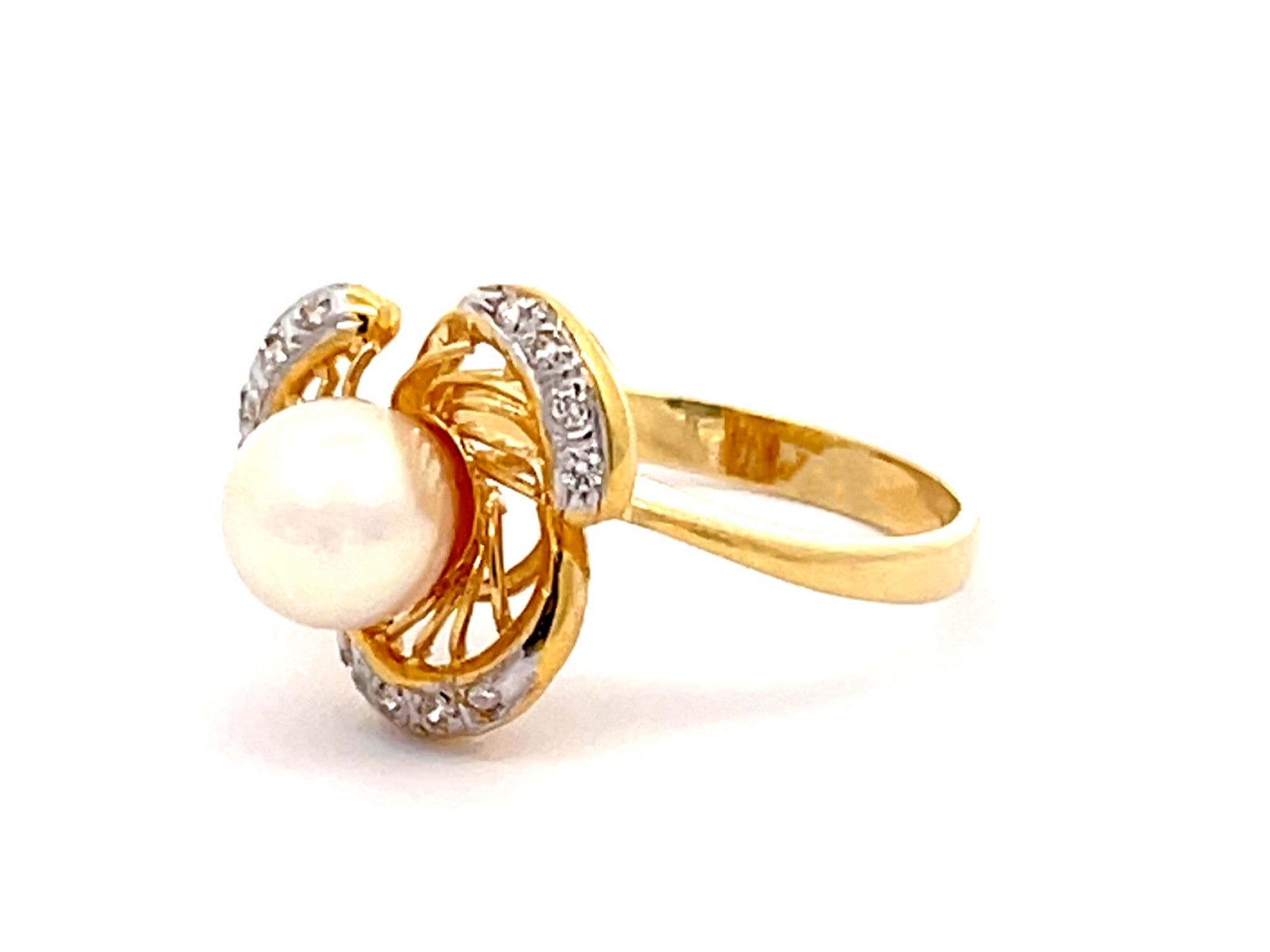 White Pearl and Diamond Ring in 14k White Gold