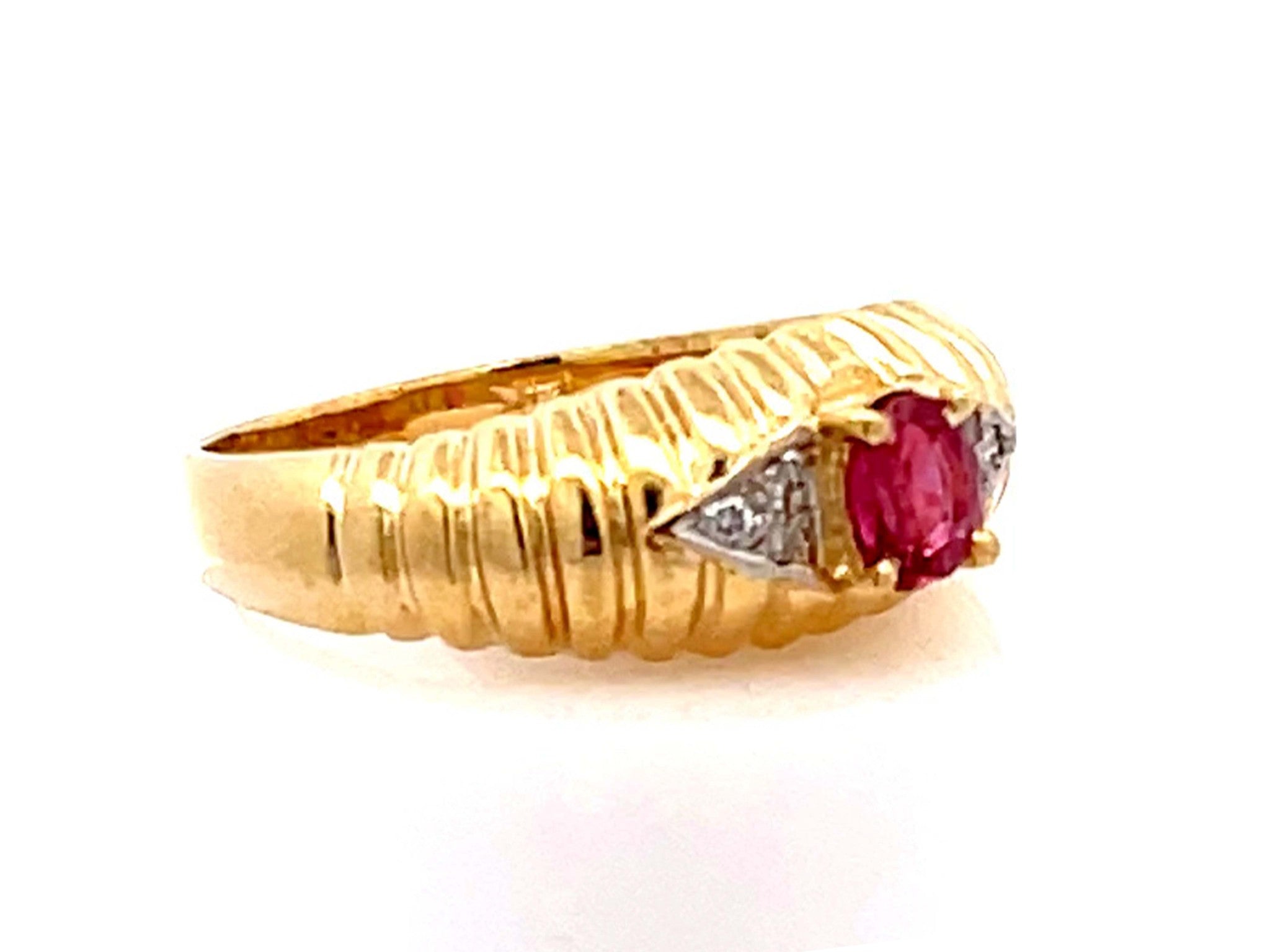 Vintage Ruby and Diamond Band Ring in 14k Yellow Gold