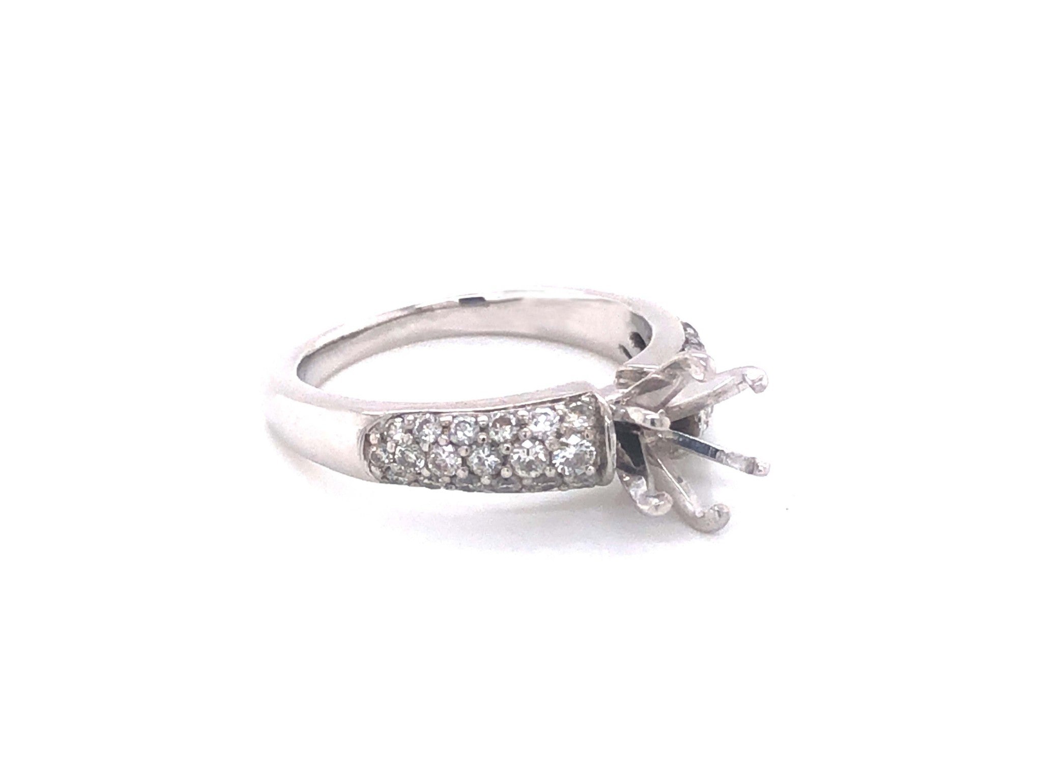 Pave Set Diamond Engagement Ring -14k White Gold, Semi-mount