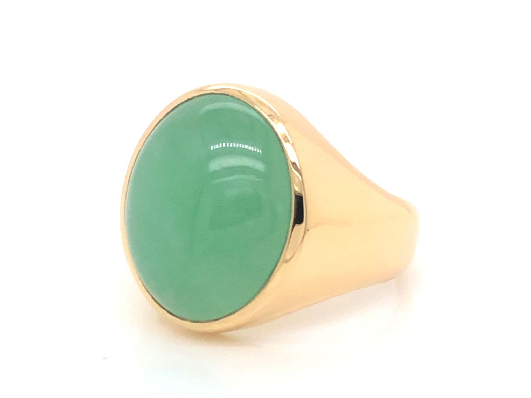 Vintage Oval Translucent Green Jade Pinky Ring in 14k Yellow Gold