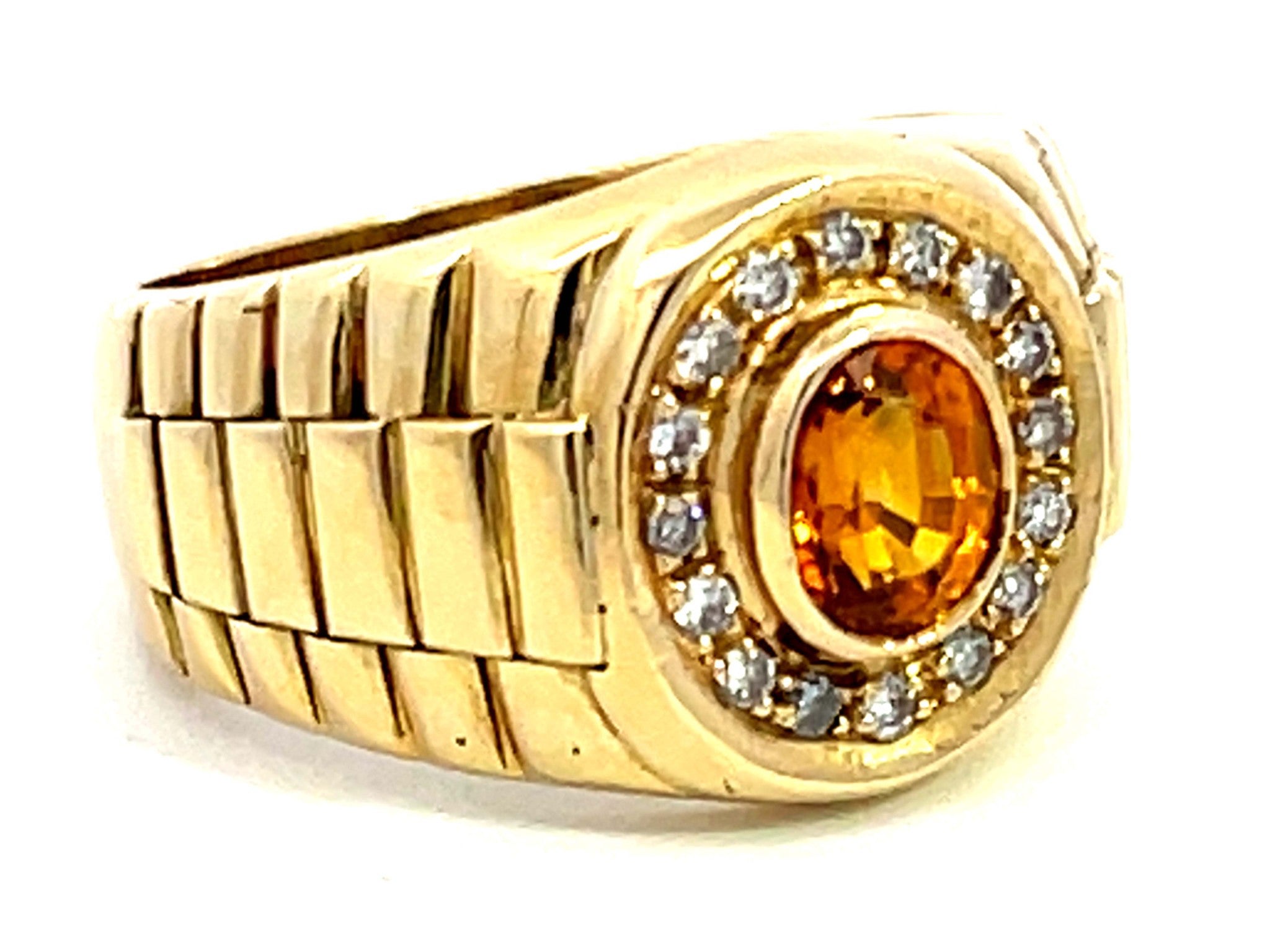 Vintage Citrine Diamond Halo Rolex Ring in 14k Yellow Gold