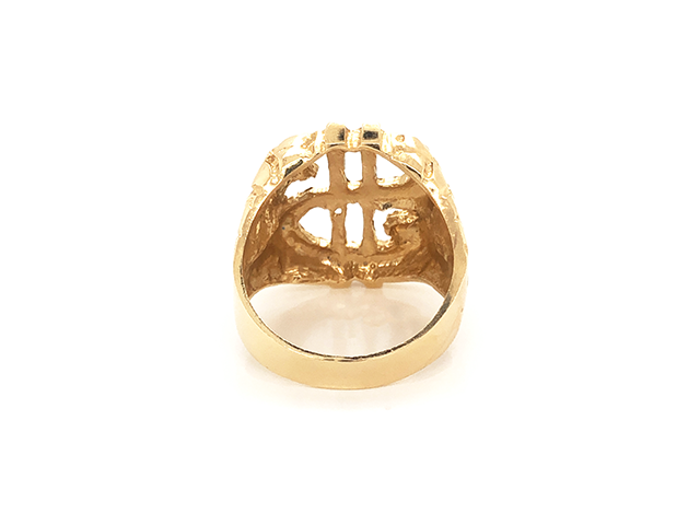 Mens Gold Dollar Sign Nugget Ring in 14k Yellow Gold