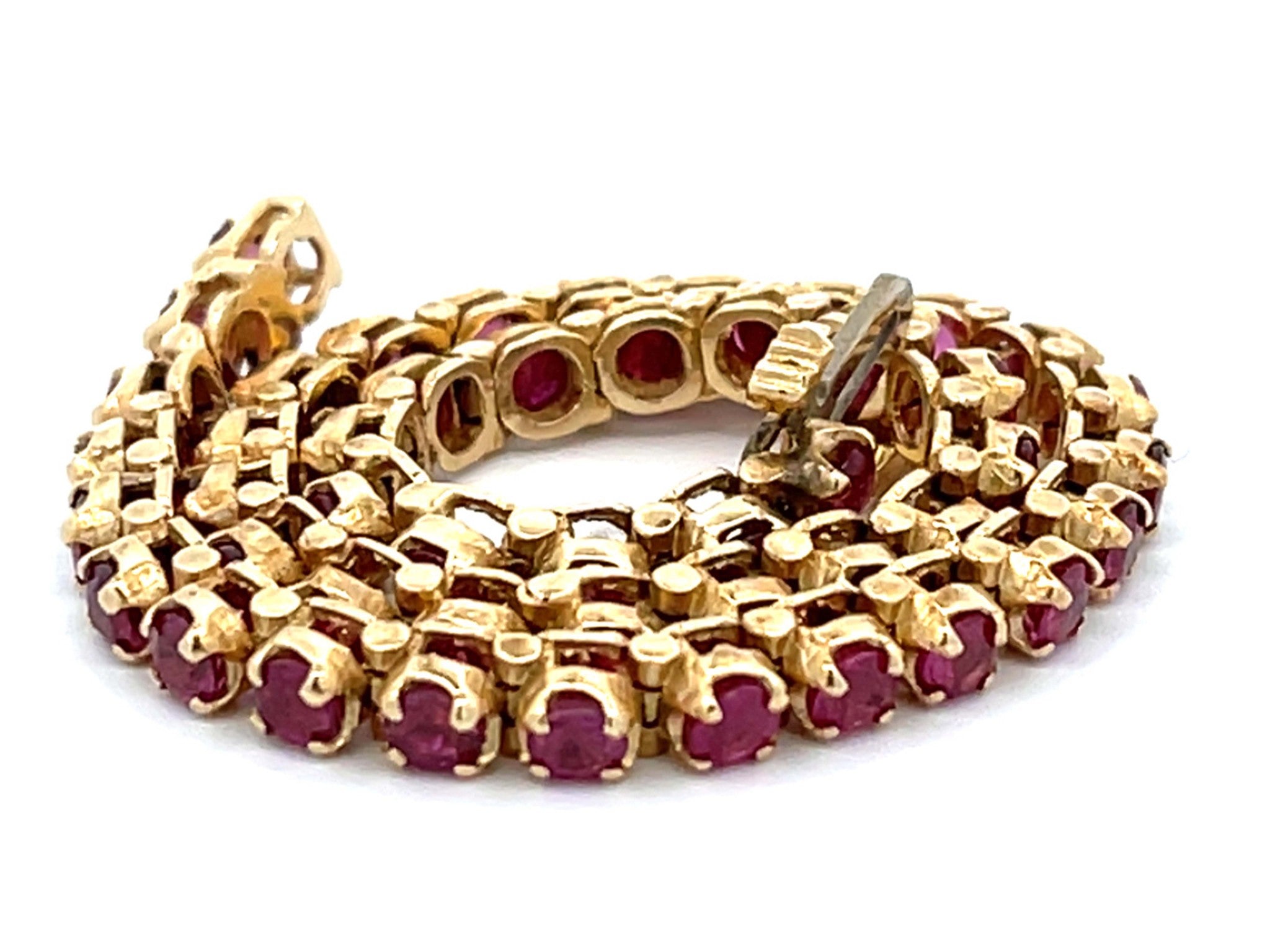 Round Red Ruby Tennis Bracelet in 14k Yellow Gold