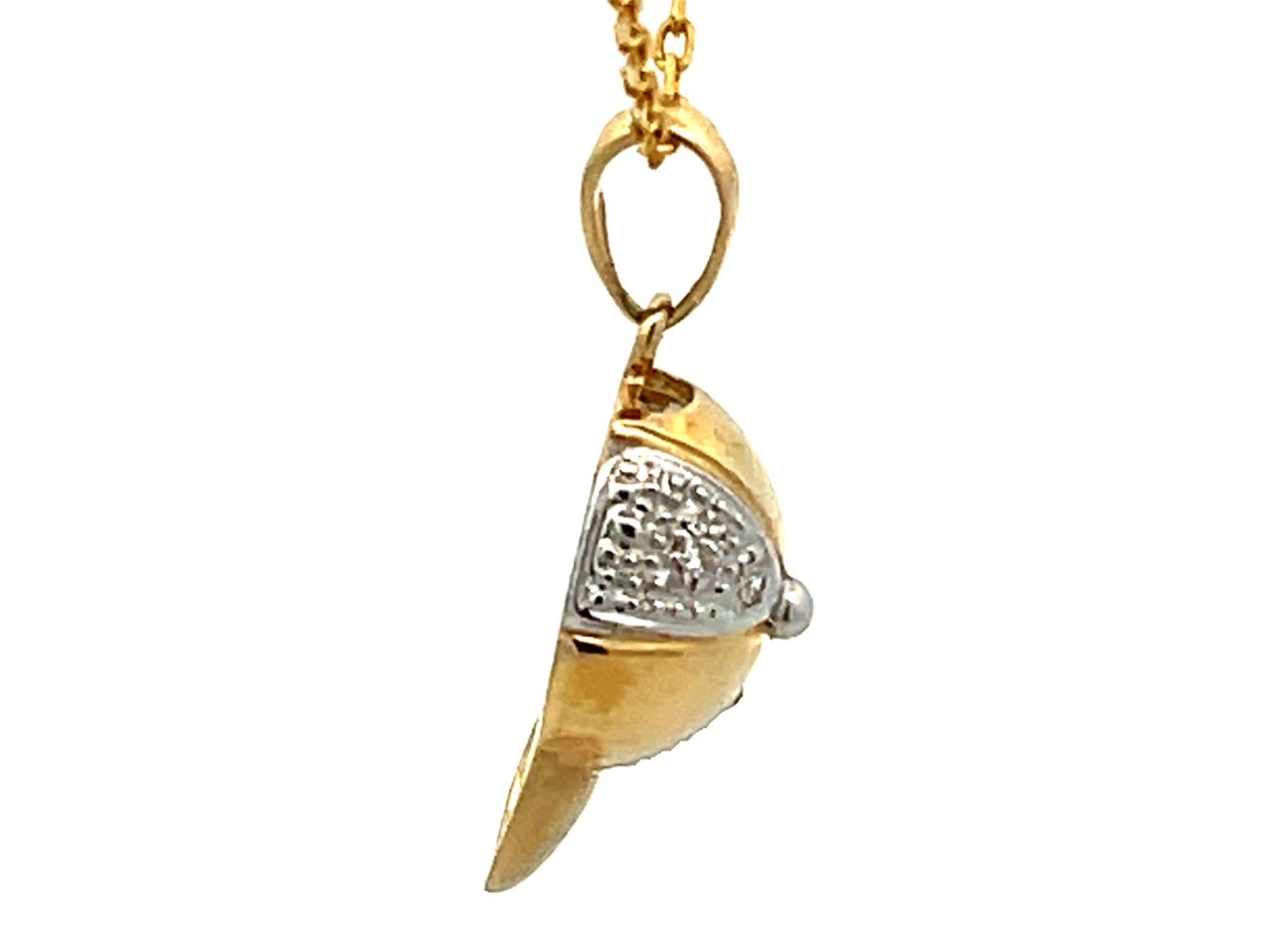 Solid Gold Baseball Hat Diamond Pendant Necklace